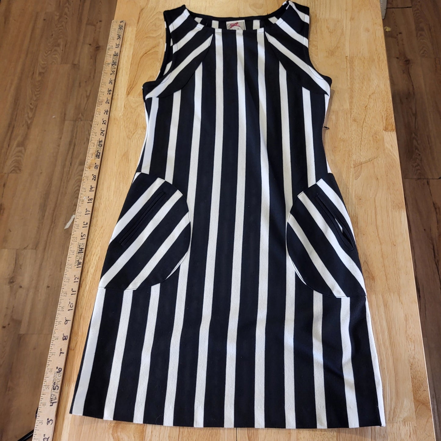 Yoana Baraschi Black & White Striped Bodycon Midi Pencil Dress Pocket Sleeveless
