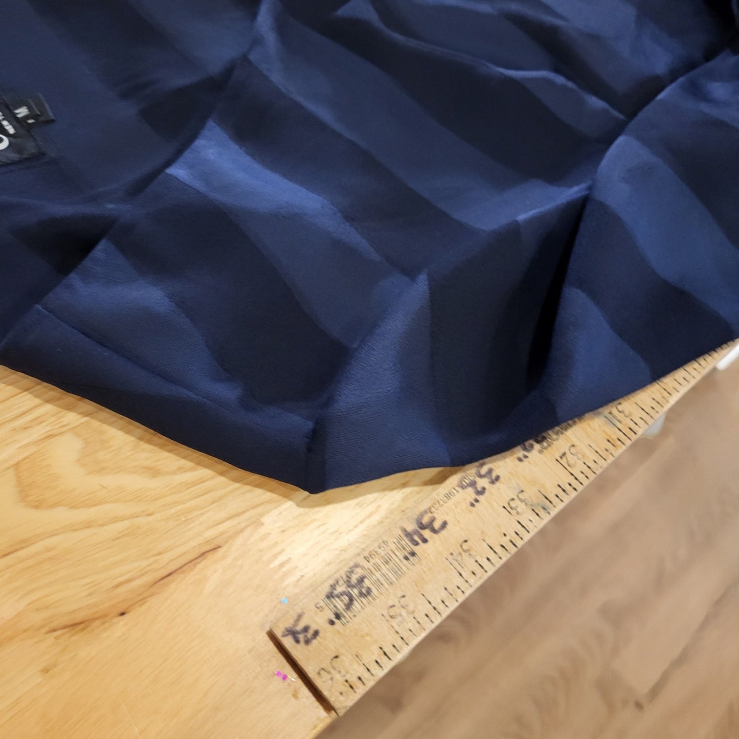 Eci New York Satin Blue Striped Knee Length Dress Pockets 20" P2P Medium