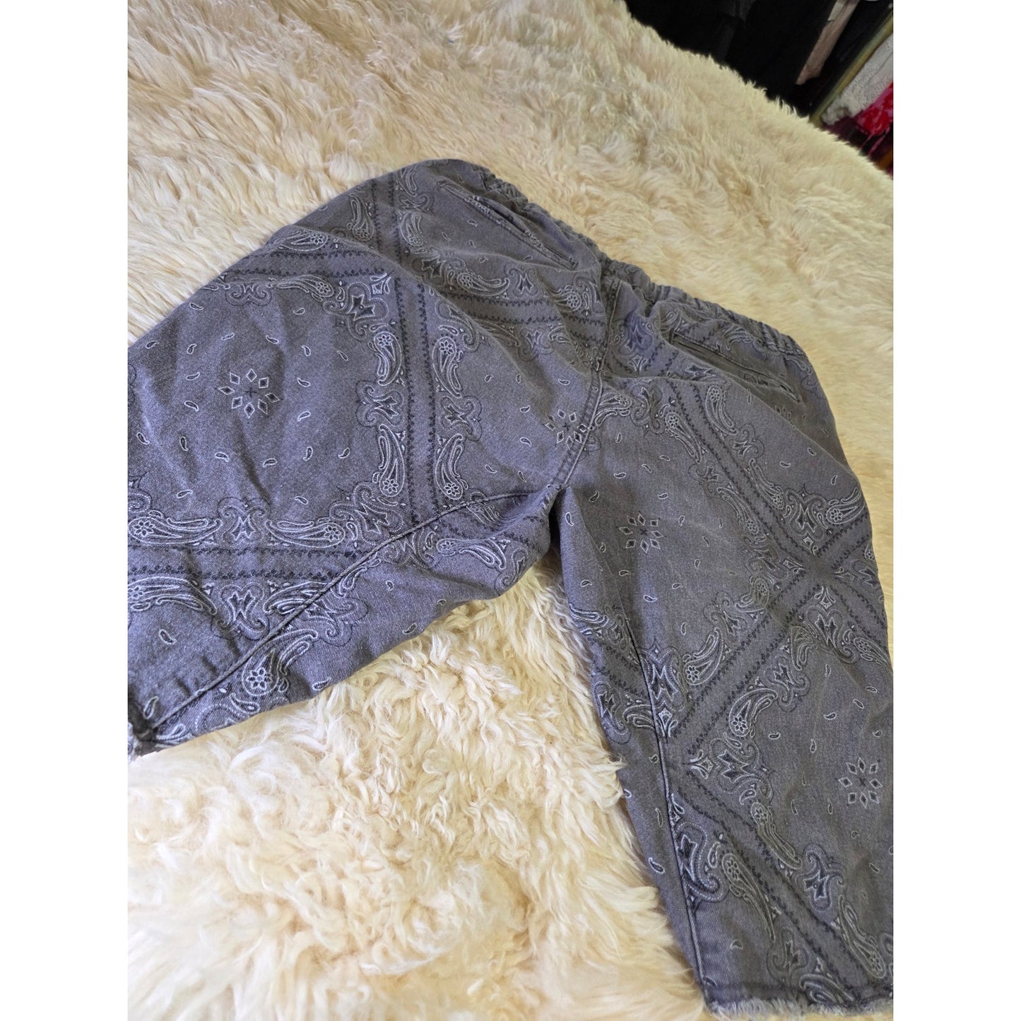 Blacksmith GRAY Paisley Harem cut JEAN shorts elastic waist tie crop distress
