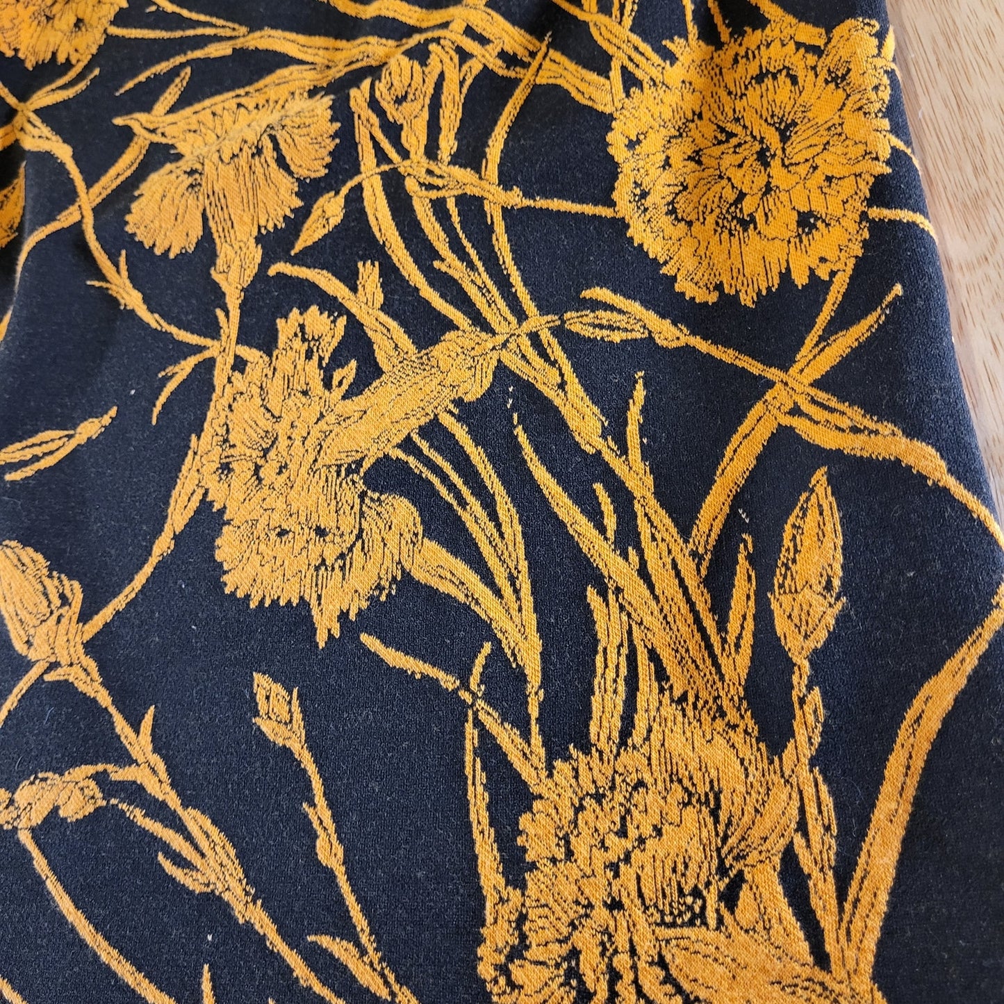 Zara Bodycon Yellow Floral Print Knit Stretch Waist Cutouts Midi Length