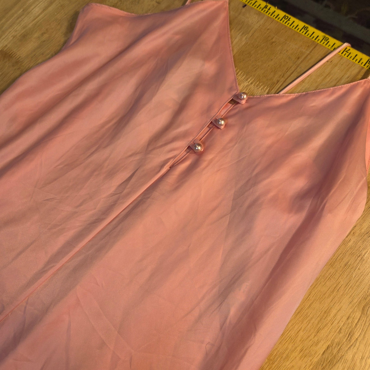 Repose vintage pink Satin nightgown spaghetti strap Pearl button detail large