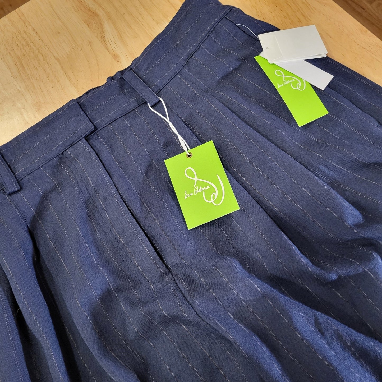 Sam Edelman Laila Pants Pinstripe Elastic Waist Pockets Viscos Nylon Size 16