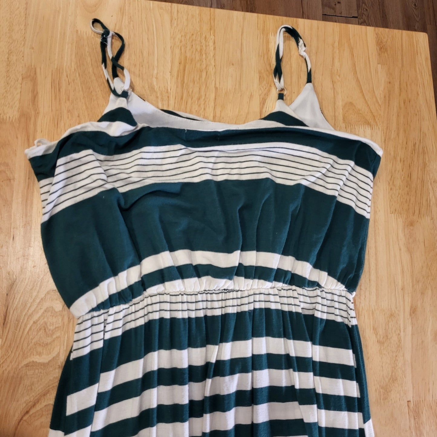 Espresso Green Striped Rayon Jersey Knit Tank Maxi Dress Stretch Summer L