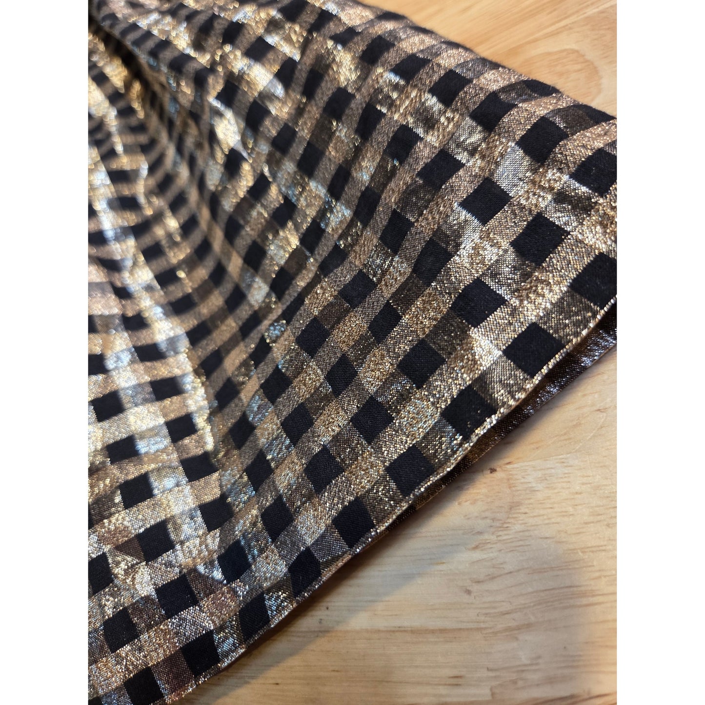 J. Crew Holiday Dress Gold Black Gingham Print Elastic Spaghetti Strap 8