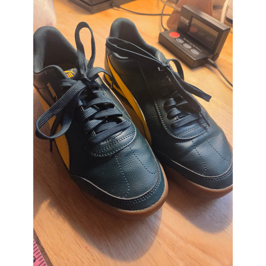 Puma gold and green yellow gum sole vegan leather sneakers size 9 and 1/2 women