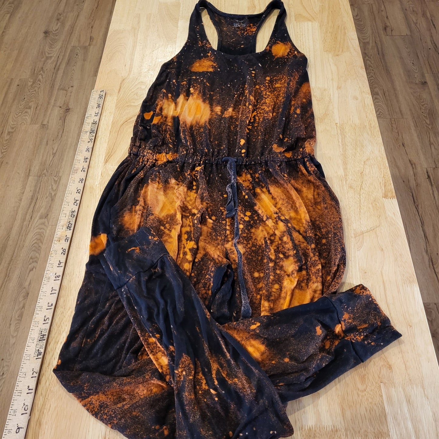 Aerie size small racerback tank jumpsuit bleach dyed black and orange Jersey