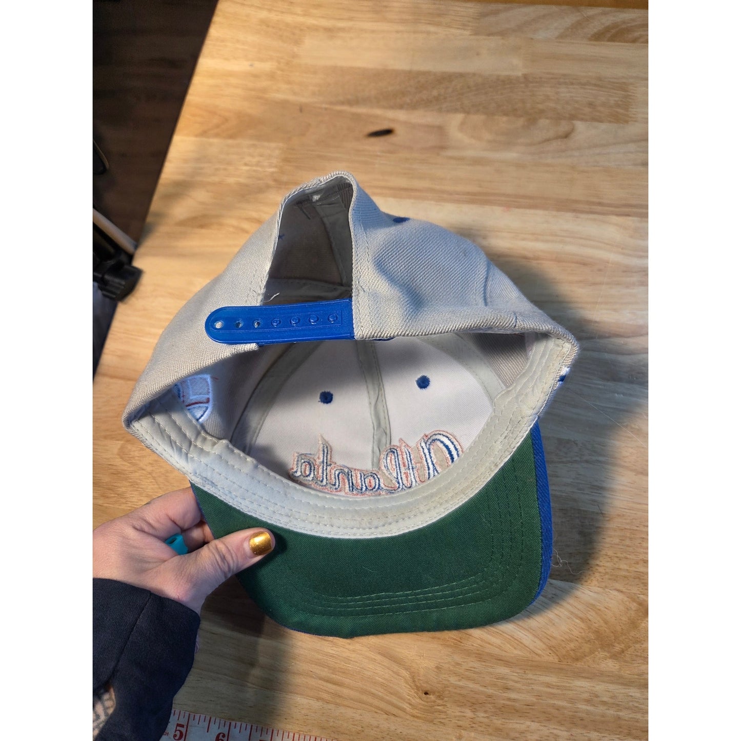 Gray Atlanta snapback baseball hat contrast embroidery blue bill red embroidery