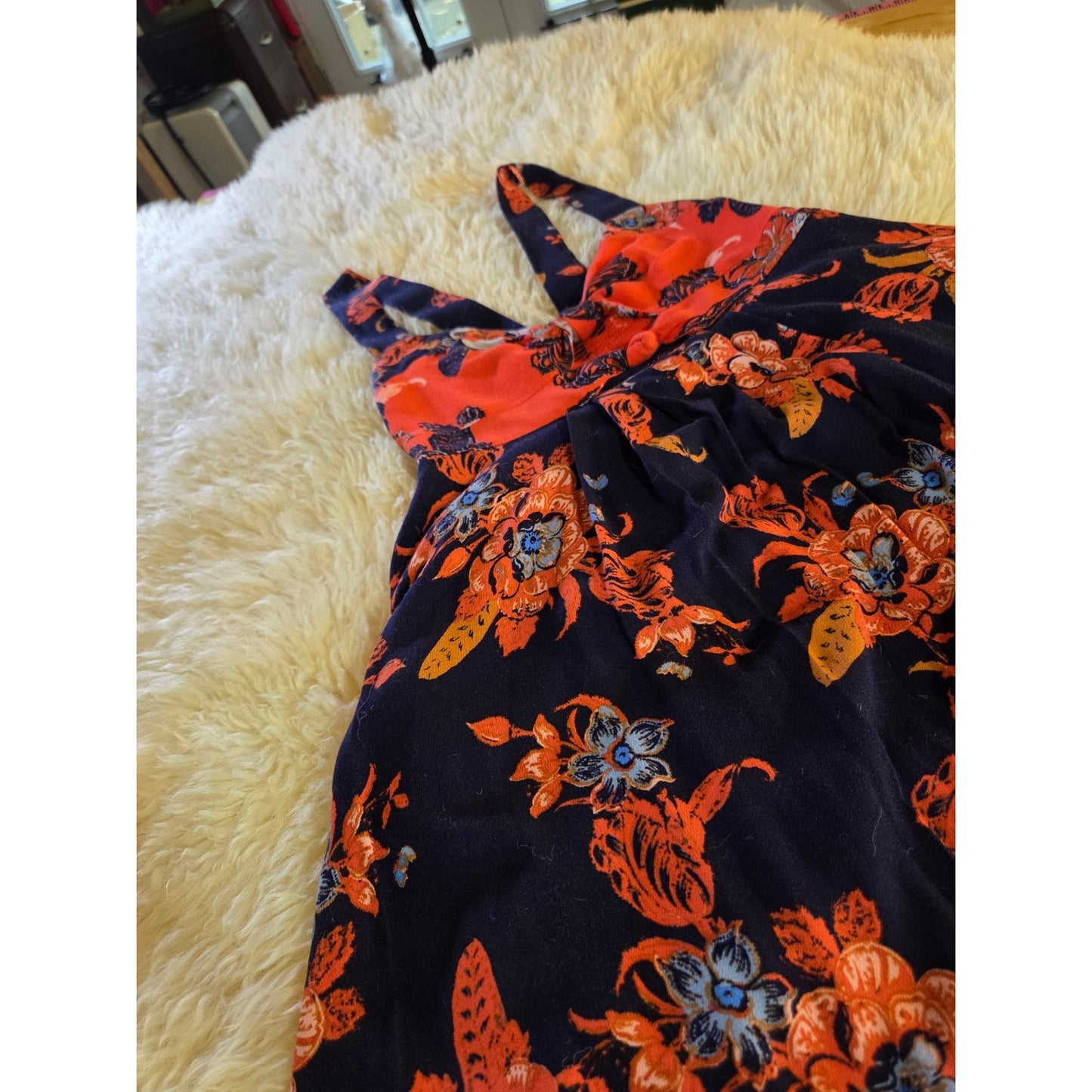 Free People blue orange sleeveless floral dress cut out detail mini short xs