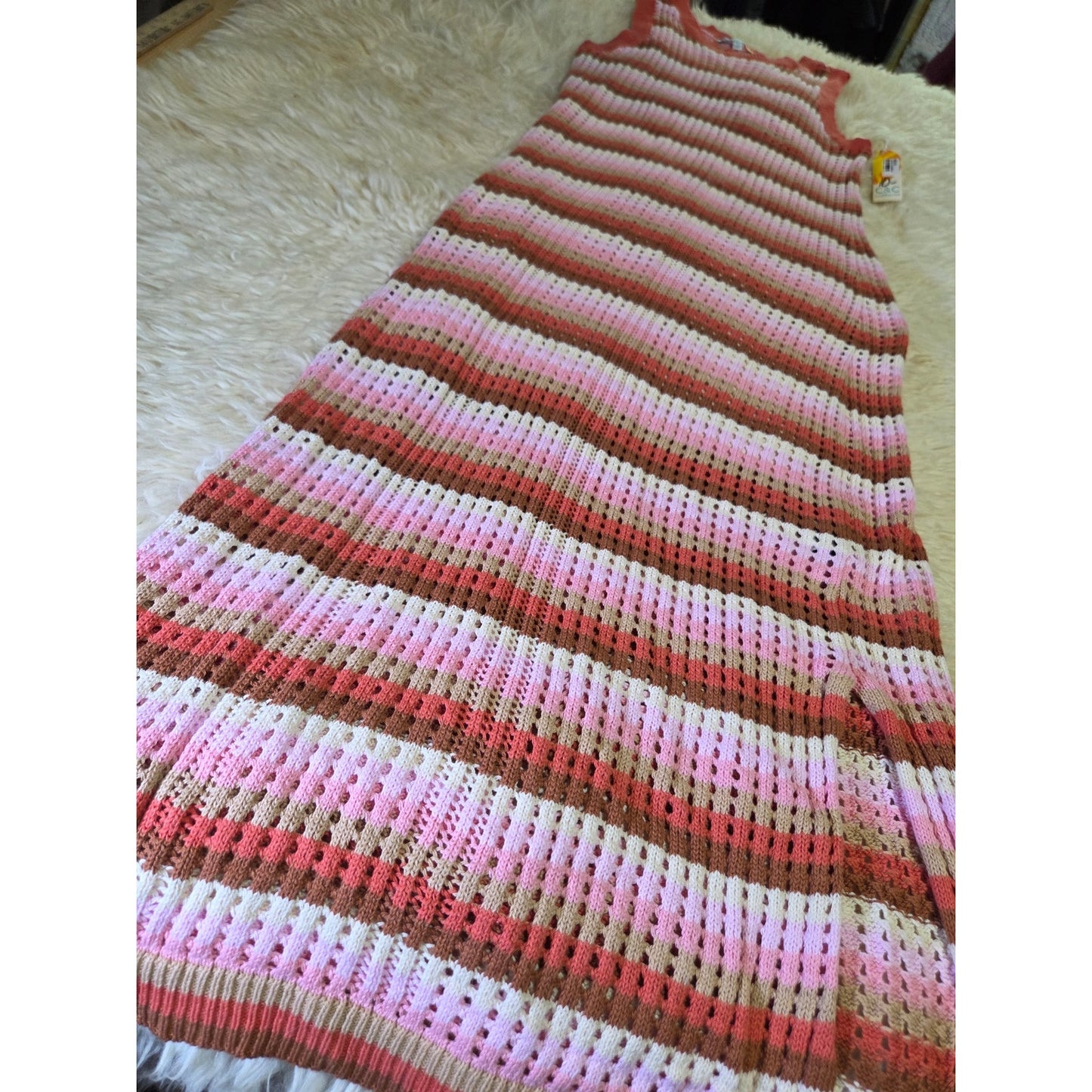 C & C California Neapolitan Crocheted Striped Pastel lined beach cover dress