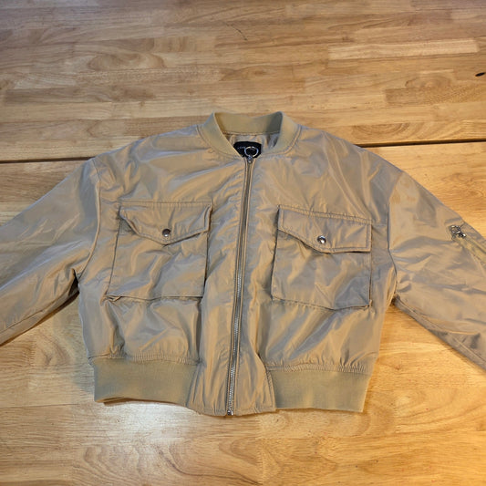 Love tree size medium cropped khaki bomber jacket nylon Y2K silver Hardware