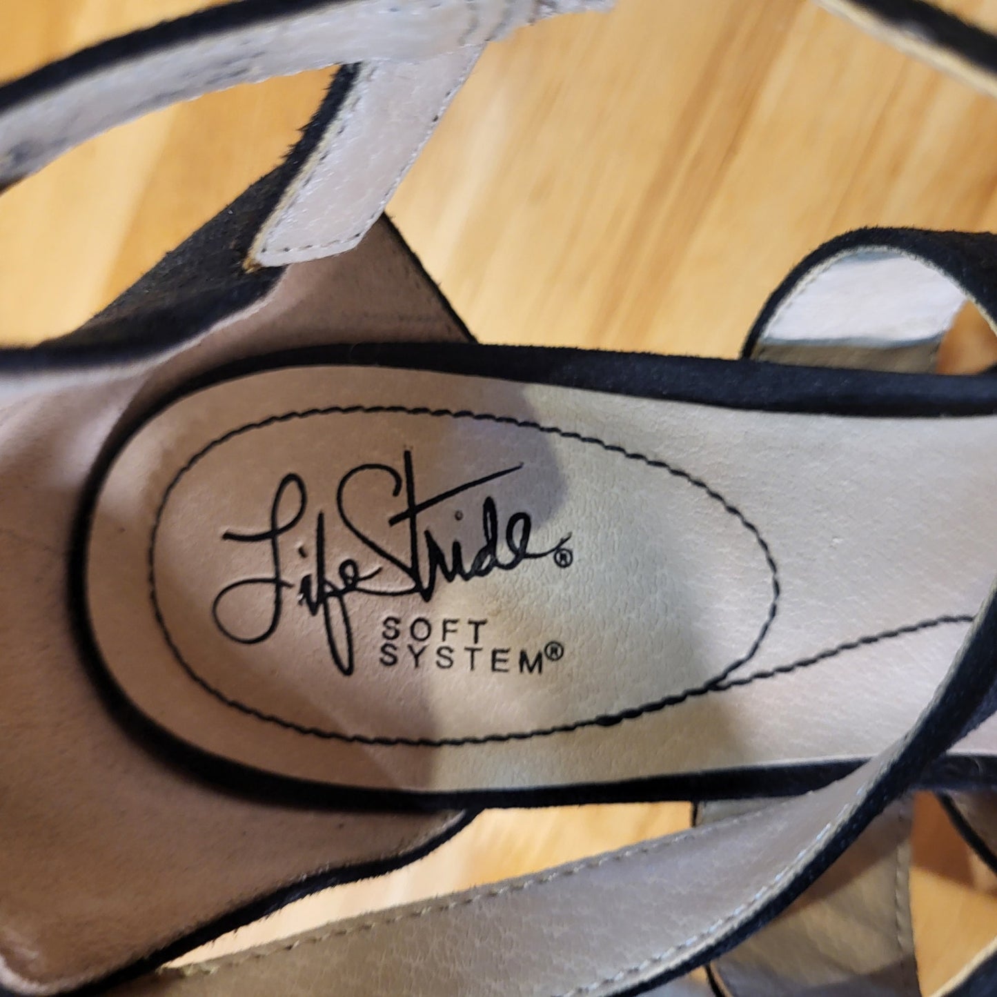Life Stride Soft System Black Faux Suede Strappy Block Heal 9.5 Buckle