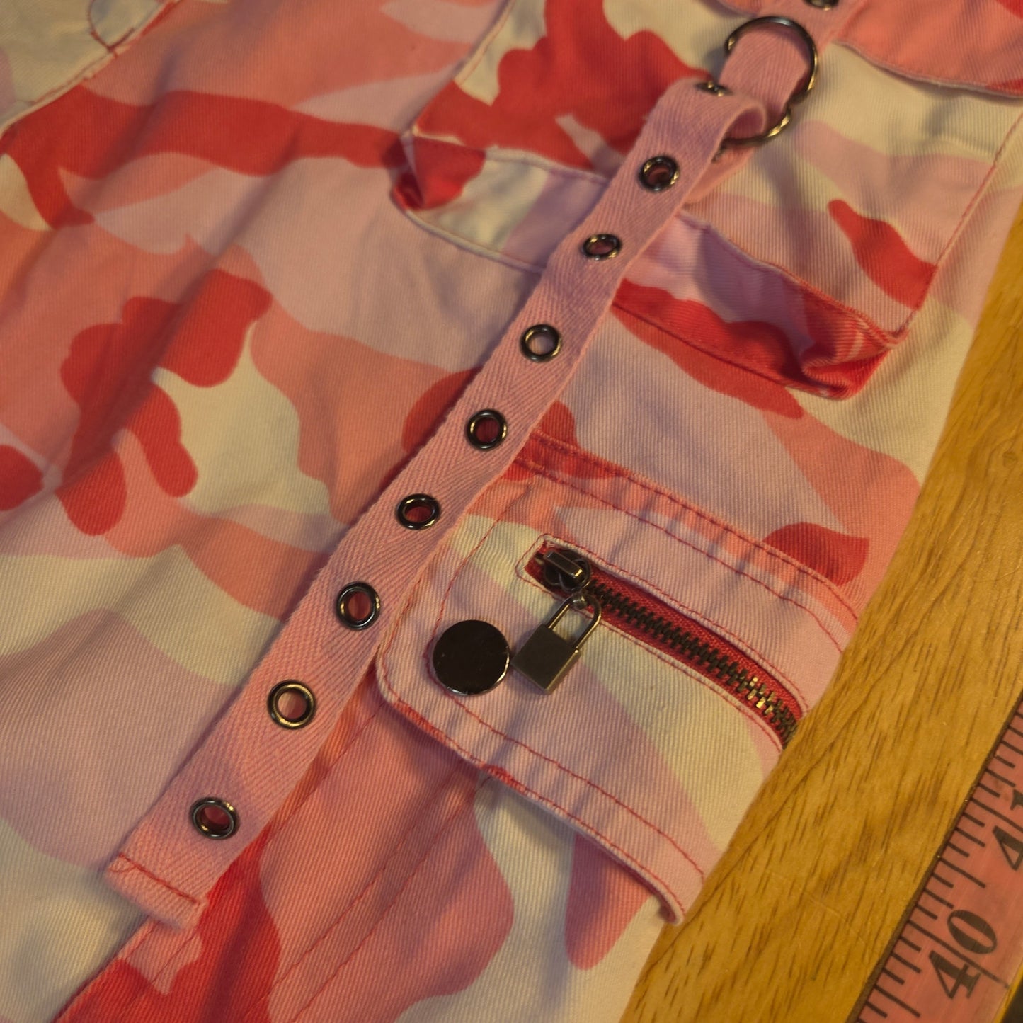 Riflessi pink camouflage Raver pants bondage straps wide leg adjustable 2XL
