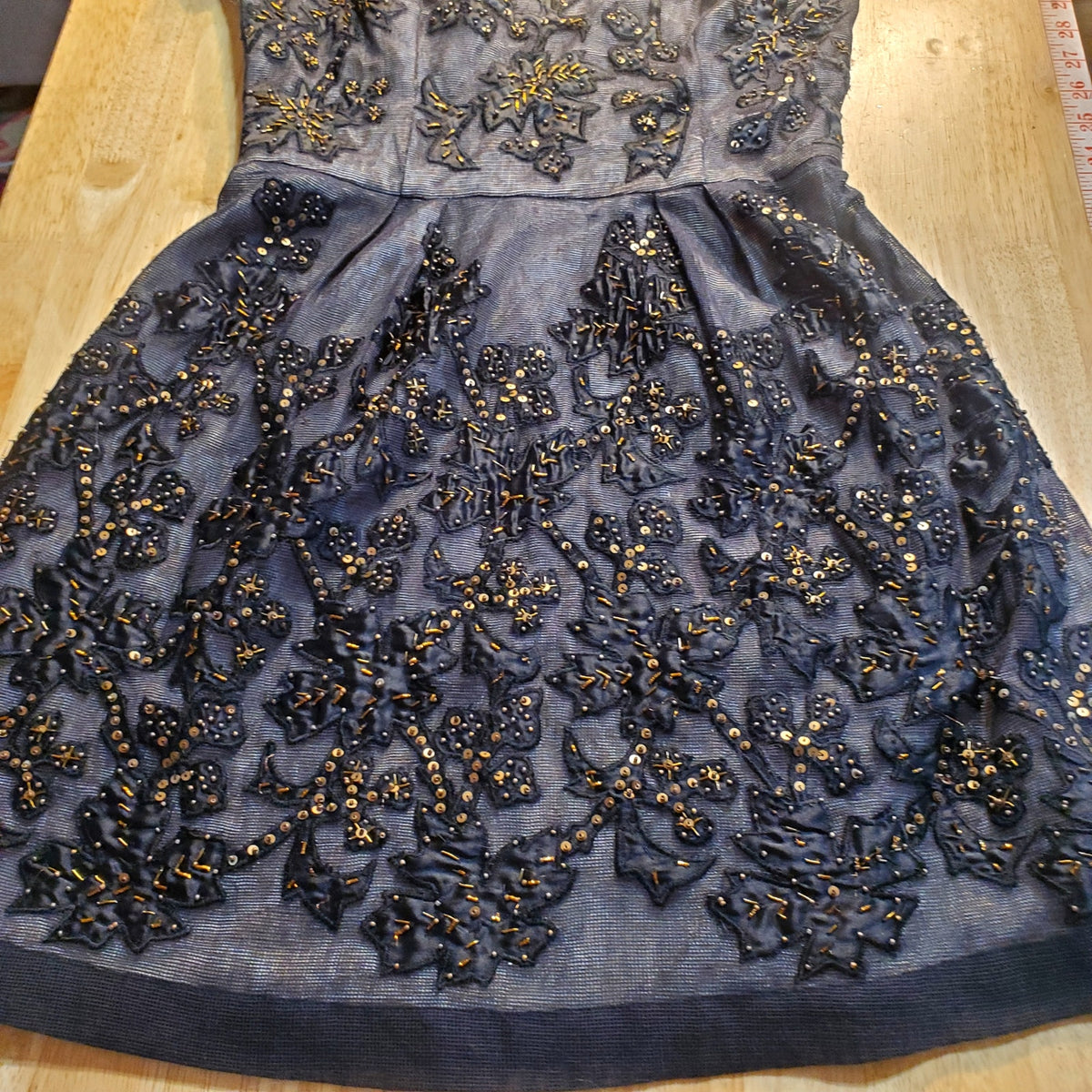 French Connection Size 4 One Shoulder Heavily Embroidered Mesh Lined Dress
