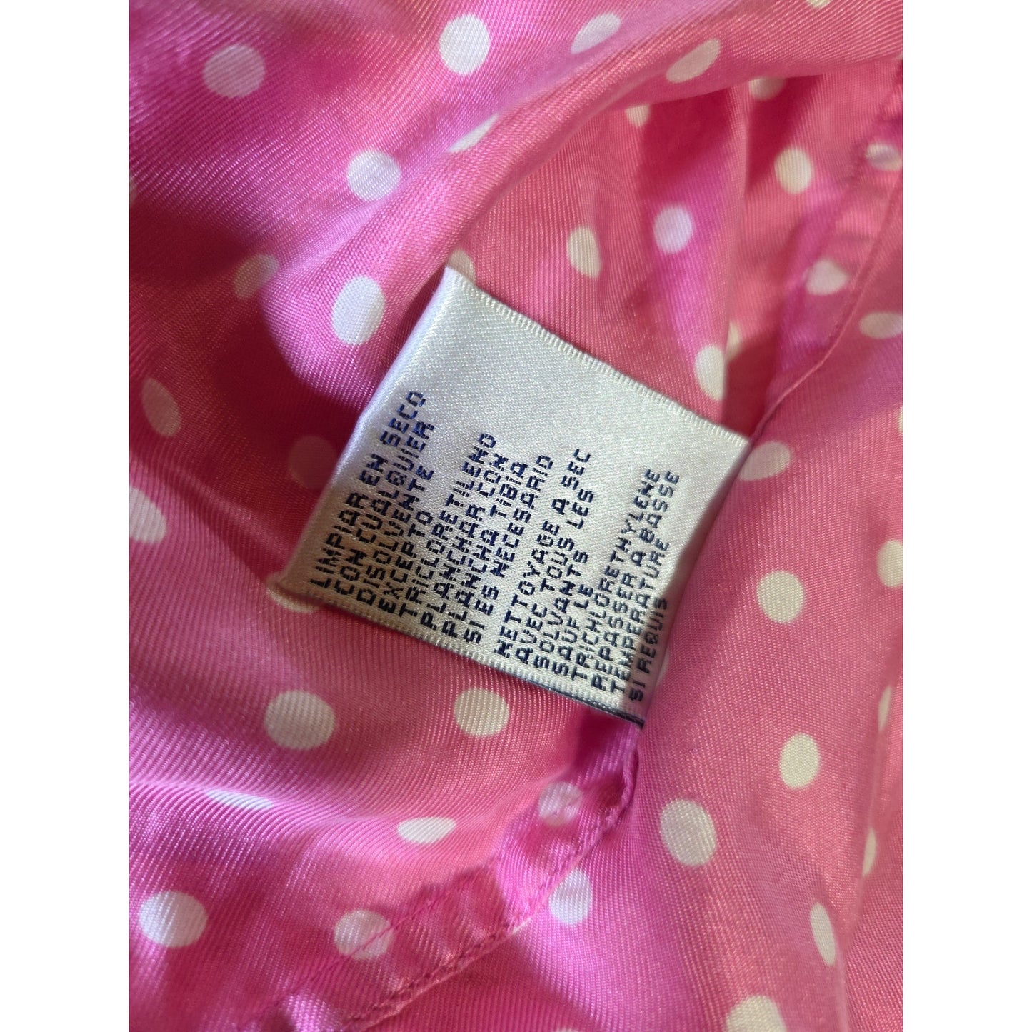 Vintage Jones New York Country PINK 100% Silk Polka dot Blouse Collared M
