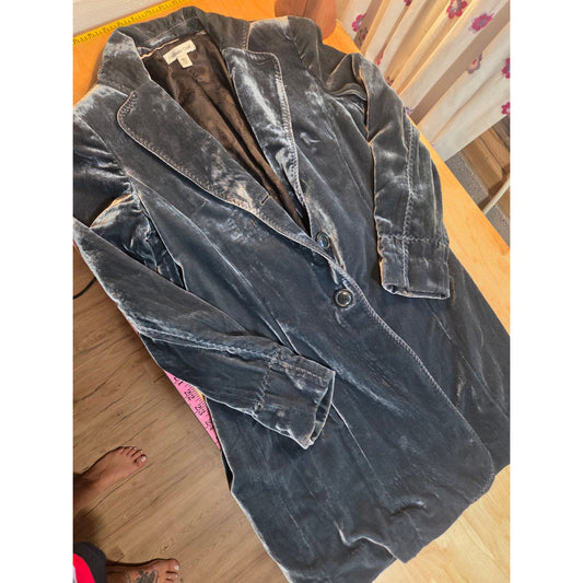 Coldwater Creek size 10 100% silk blue velvet beautiful long knee length coat