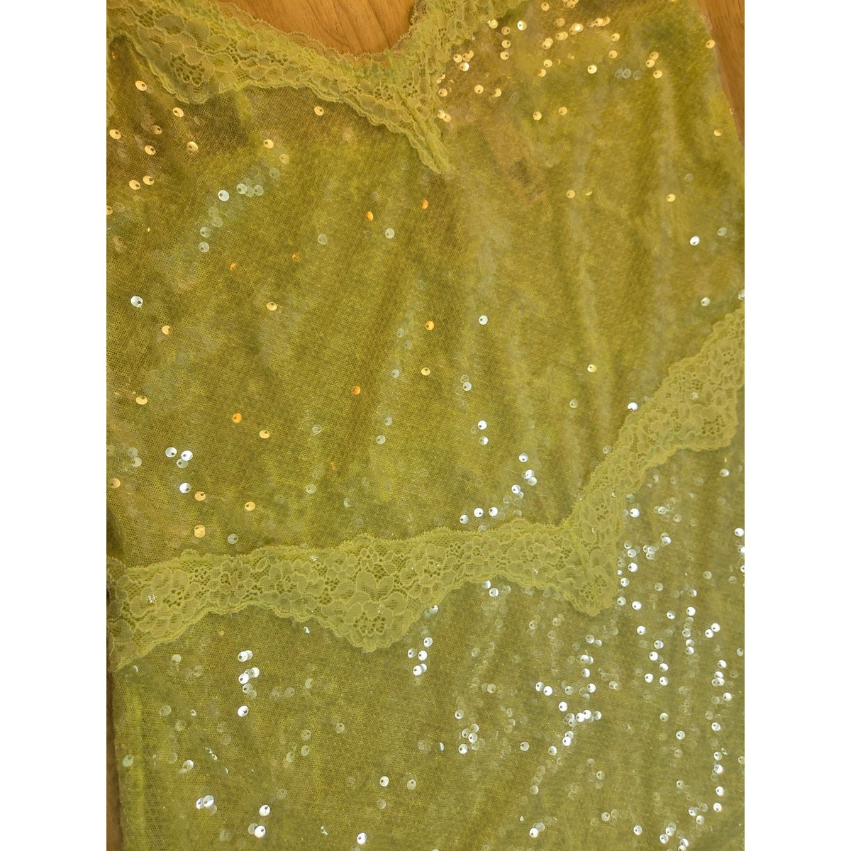 Viral Victoria's Secret lime green spaghetti strap sequin slip dress lace xl
