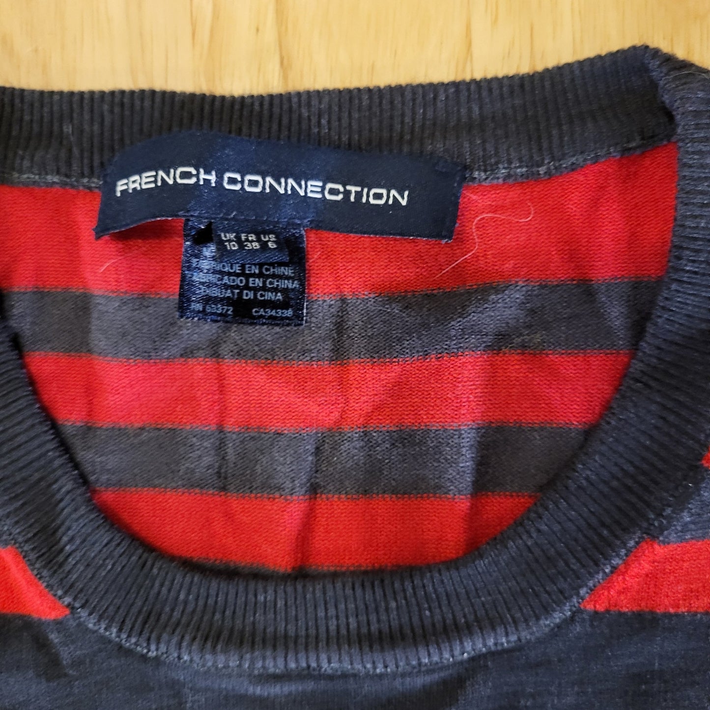 French Connection Red & Gray Striped Long Sleeve Mini Sweater Dress Bodycon Sm