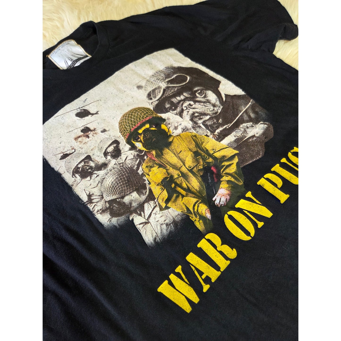 Kid dangerous Grime Couture 100% cotton black War on Pugs graphic t-shirt large