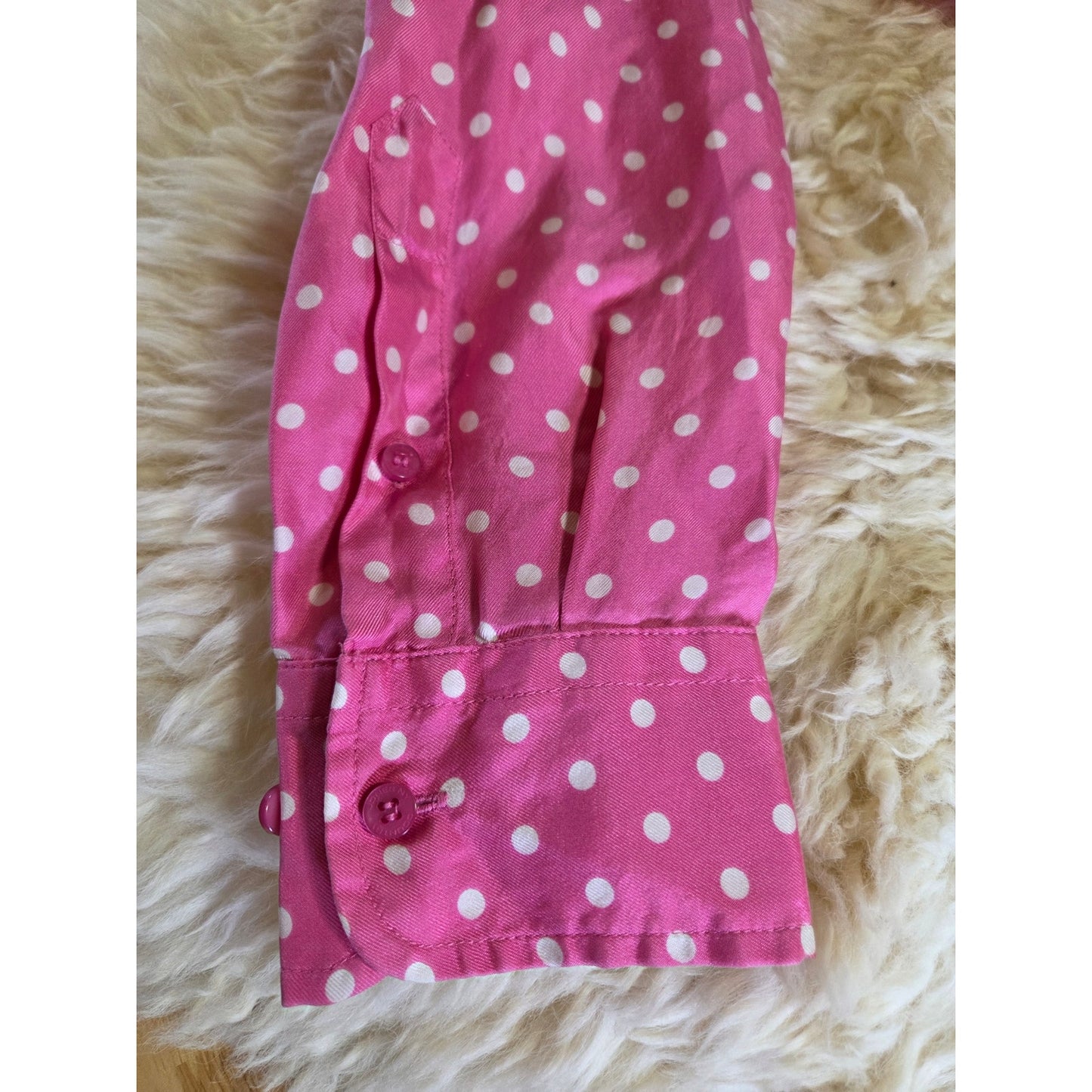 Vintage Jones New York Country PINK 100% Silk Polka dot Blouse Collared M
