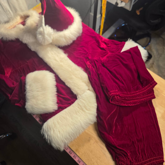 Vintage velvet Santa costume with hat zip front fur lined 42" elastic waist