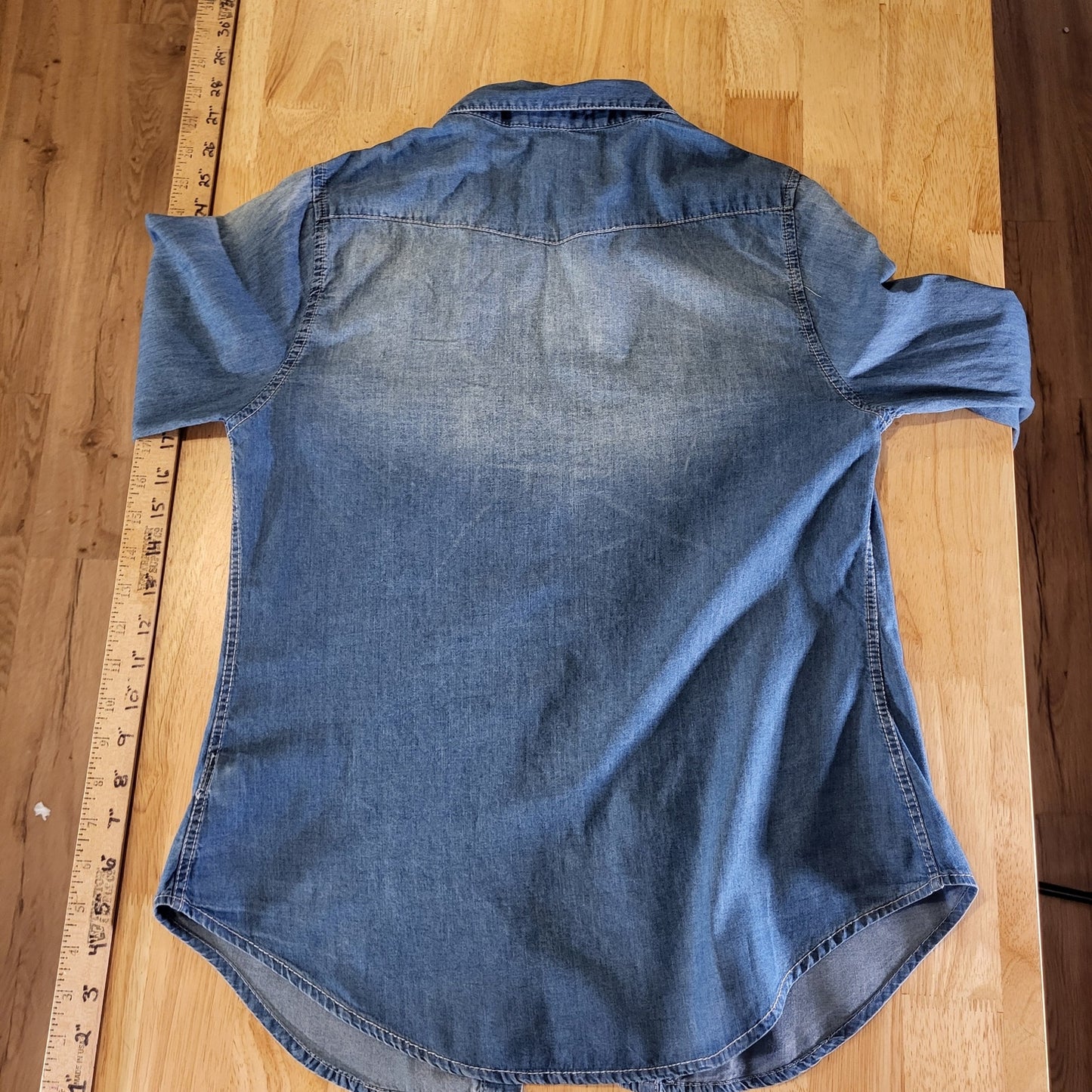 Charlotte Russe Size Medium Denim Button Down Collared Shirt Studded Shoulders