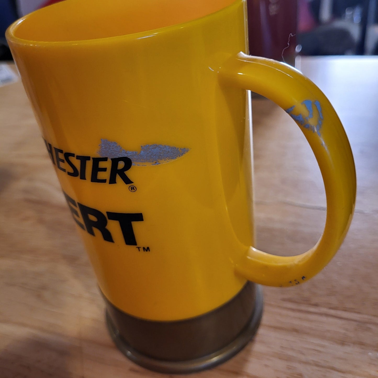 Yellow Plastic Winchester Xpert Shotgun Shell Beer Mug Vintage