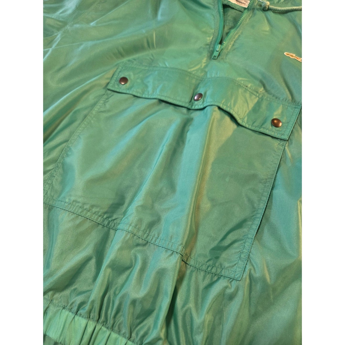Lacoste light green pullover hooded windbreaker zip kangaroo pocket nylon XL