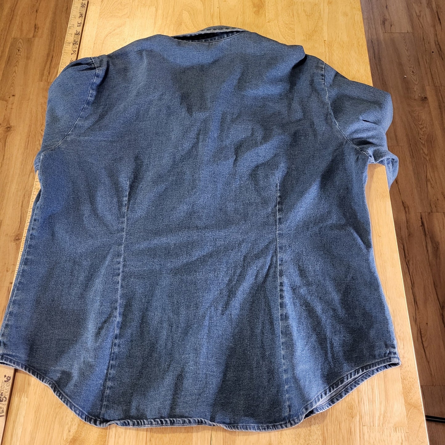 Van Heusen Denim Collared Button Down Cotton Ruffle Detail Medium Stretch