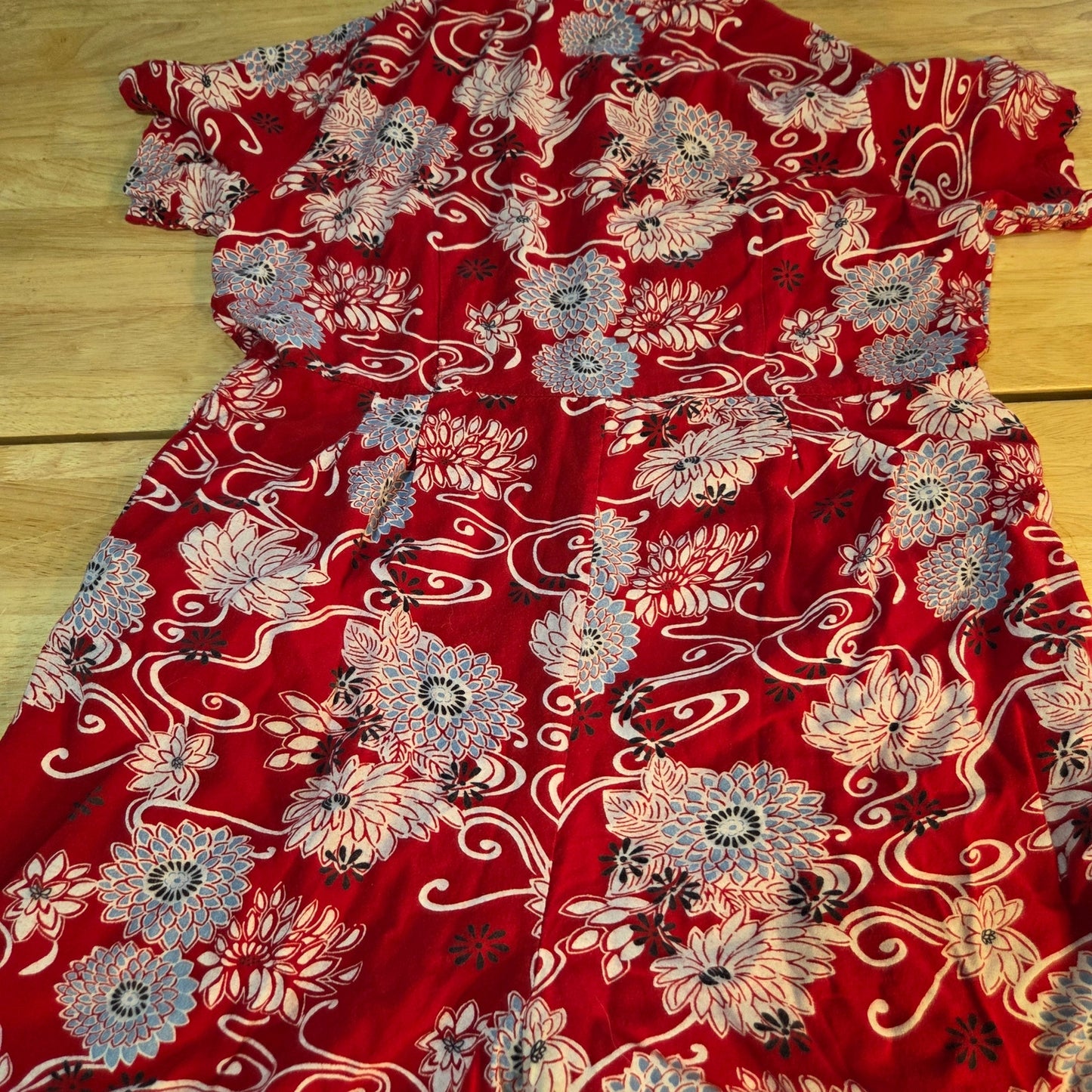 Bedford Fair Lifestyles petite large red Asian print rayon jumpsuit collared