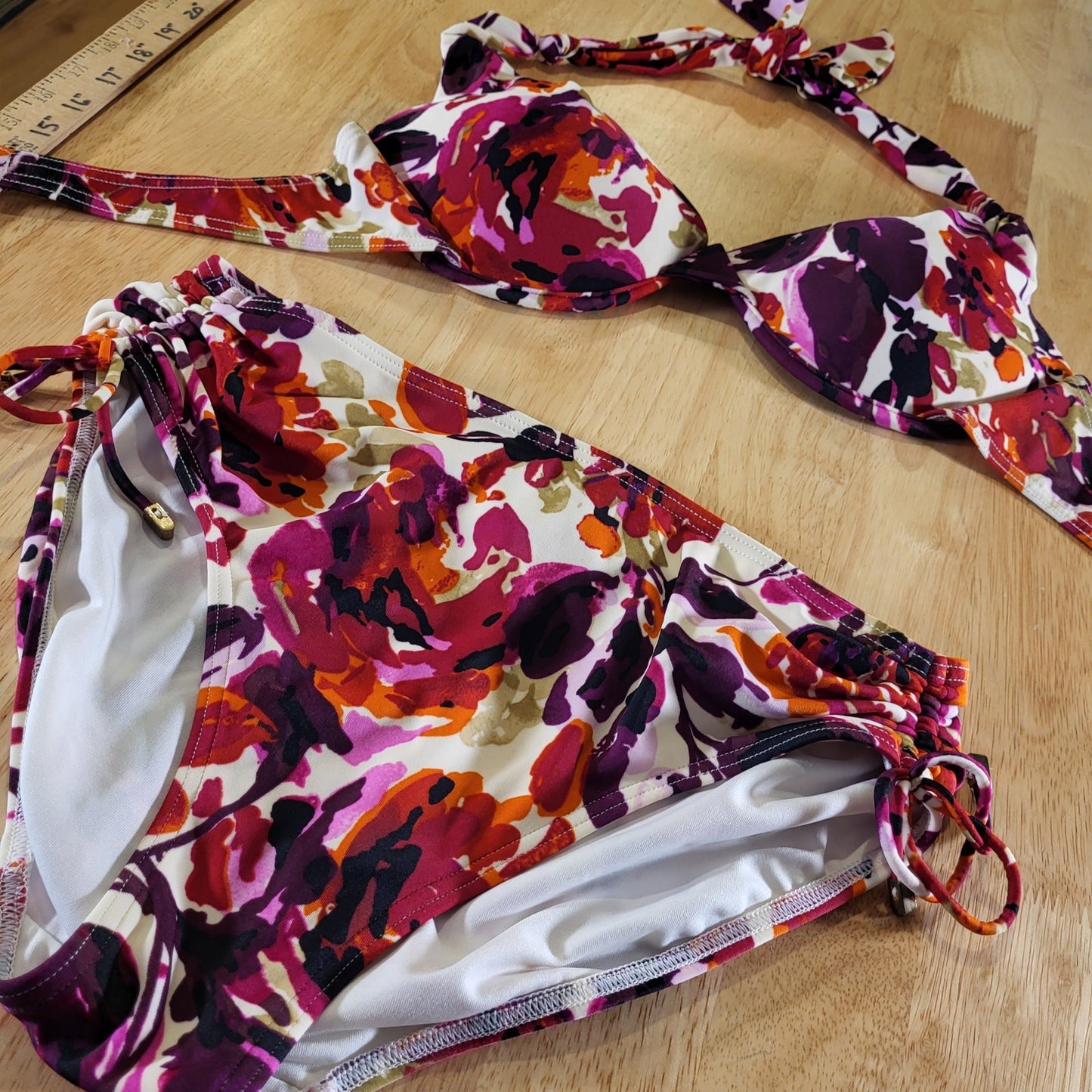 Be Creative Two Piece Halter Bikini Floral Abstract Padded Large