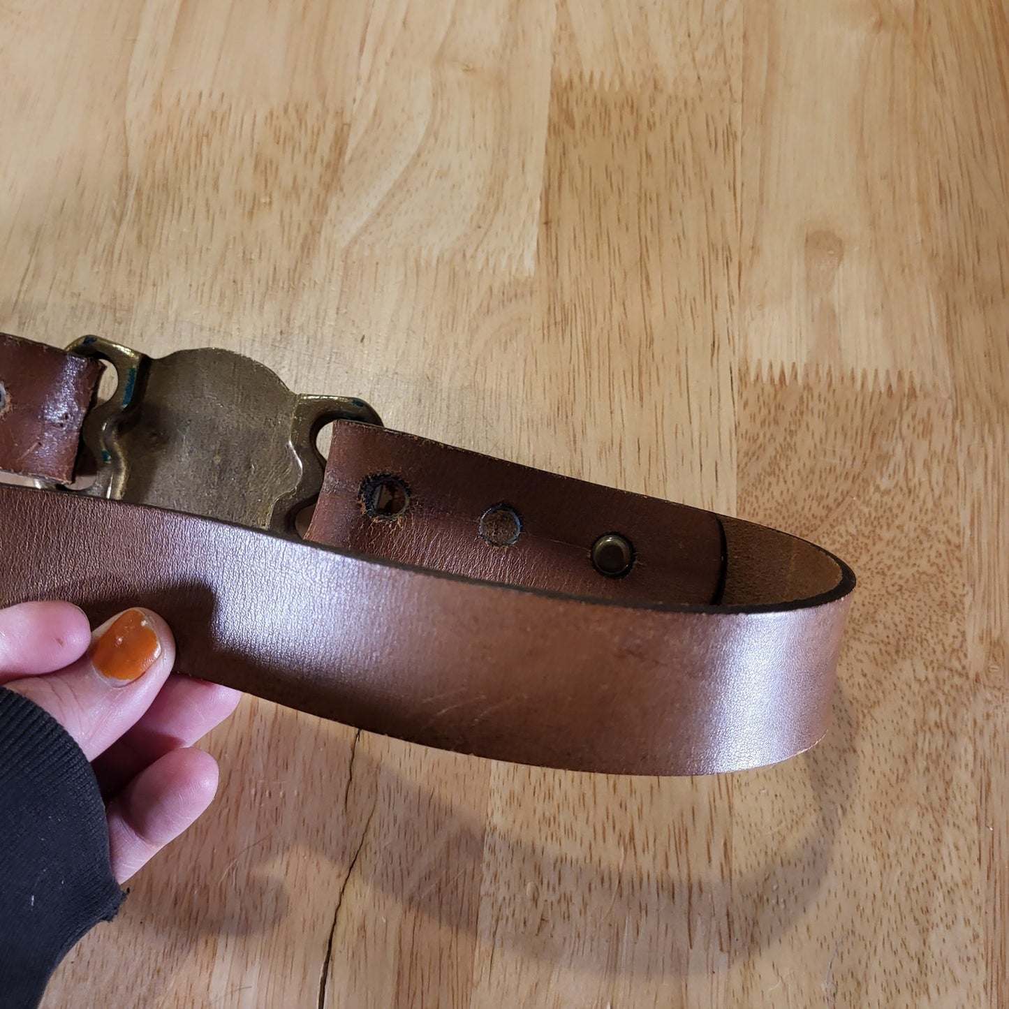 Vintage Antique Trench Art Military Belt Buckle Leather Army 34