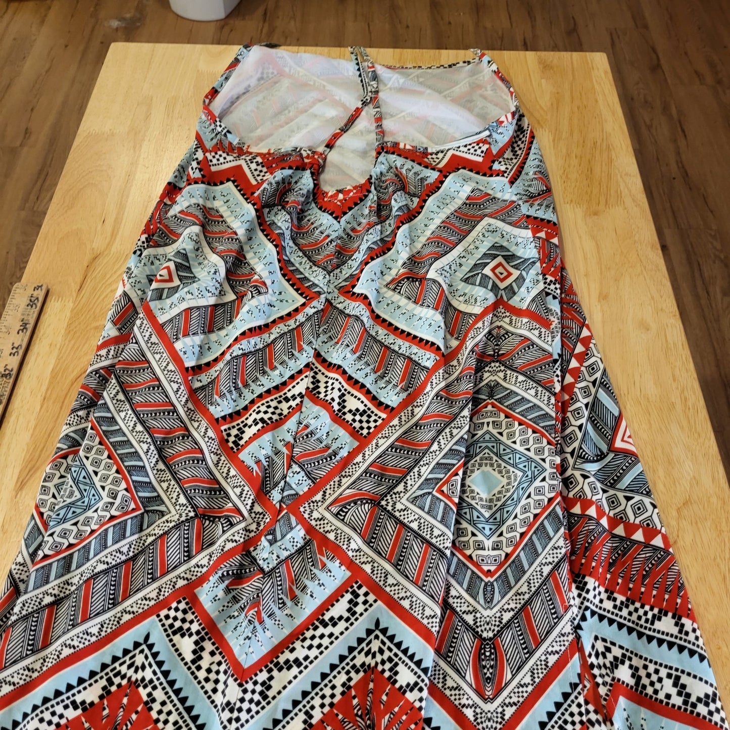 Pearle 88 Spaghetti Strap Racer Back Geometric Print Maxi Dress Medium