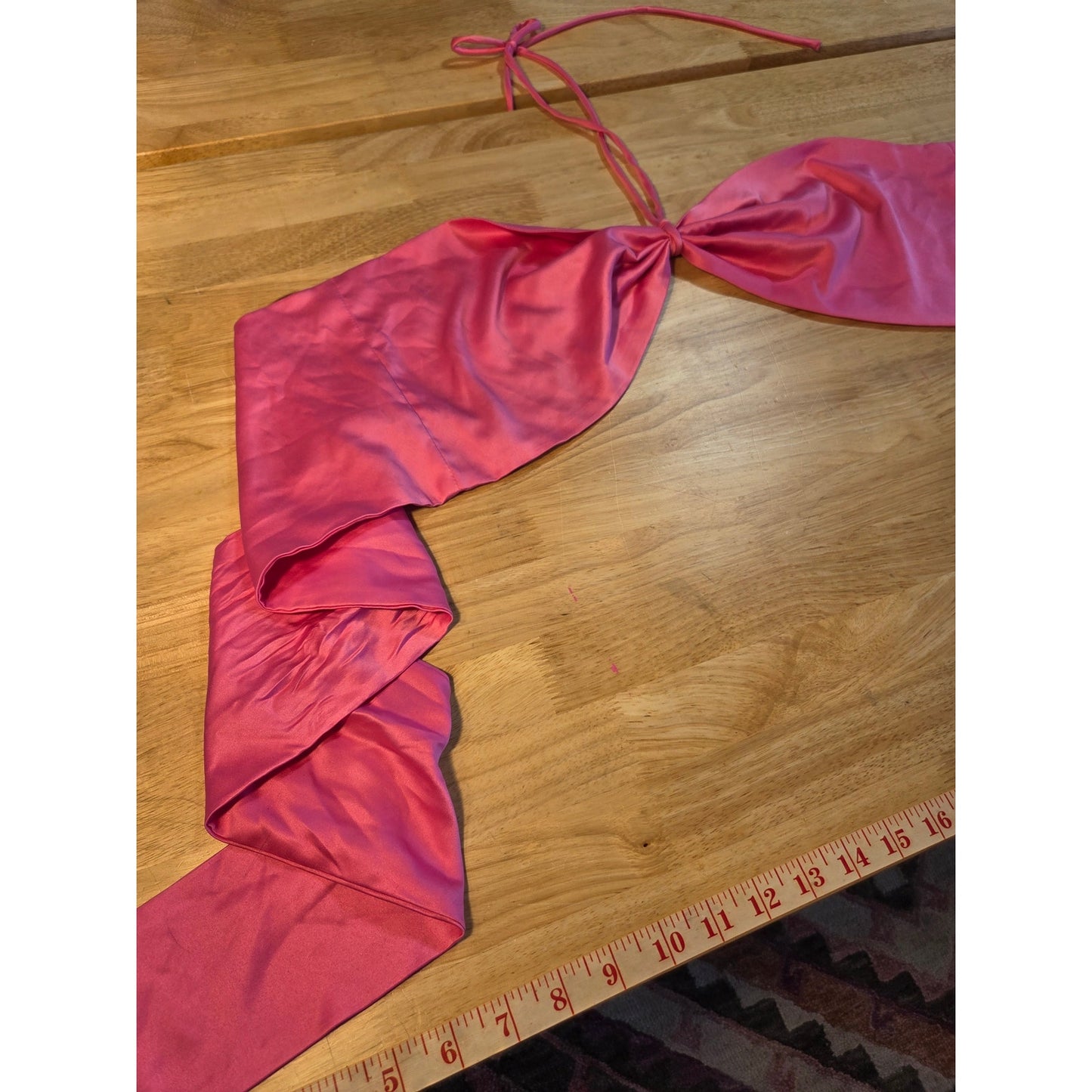 Princess Polly Pink stretch Satin halter Bando top tie back tie neck US 12