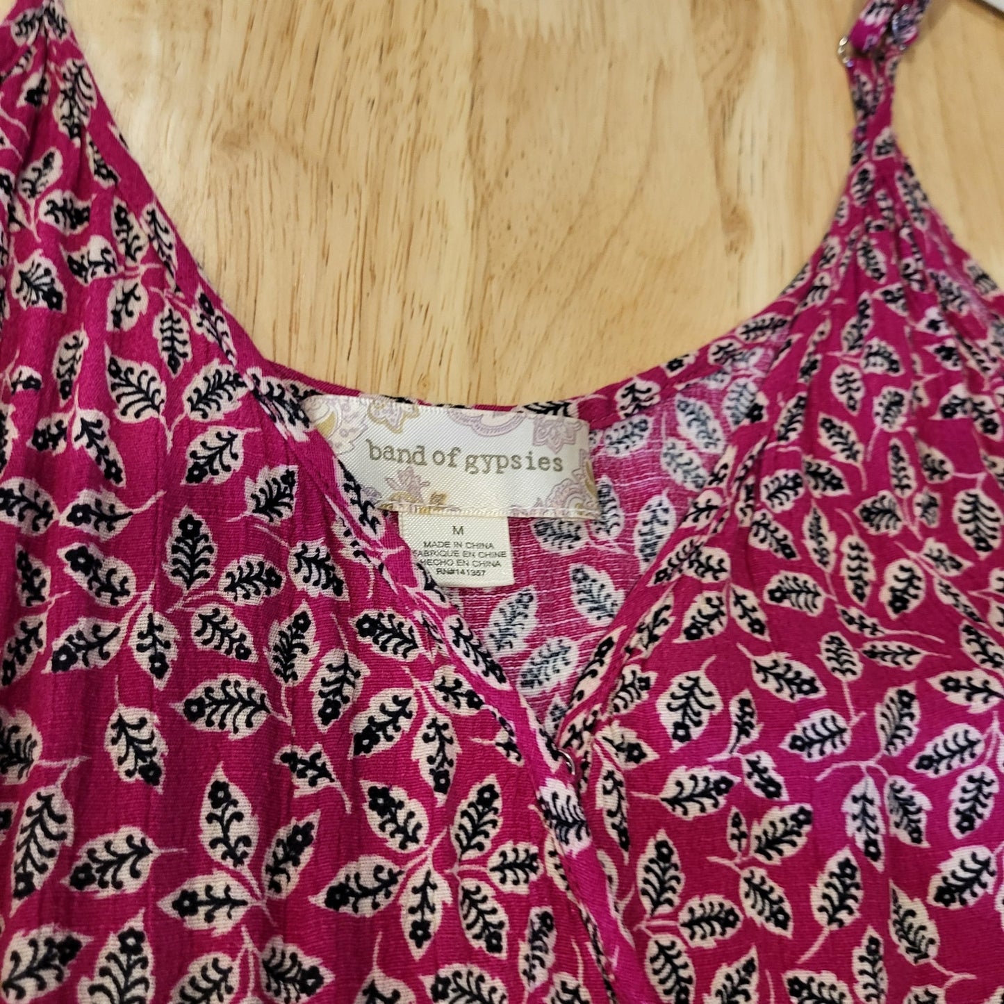 Band Gypsies Pink Floral Hi-Lo Slit Ruffle Spaghetti Strap Dress 17" p2p
