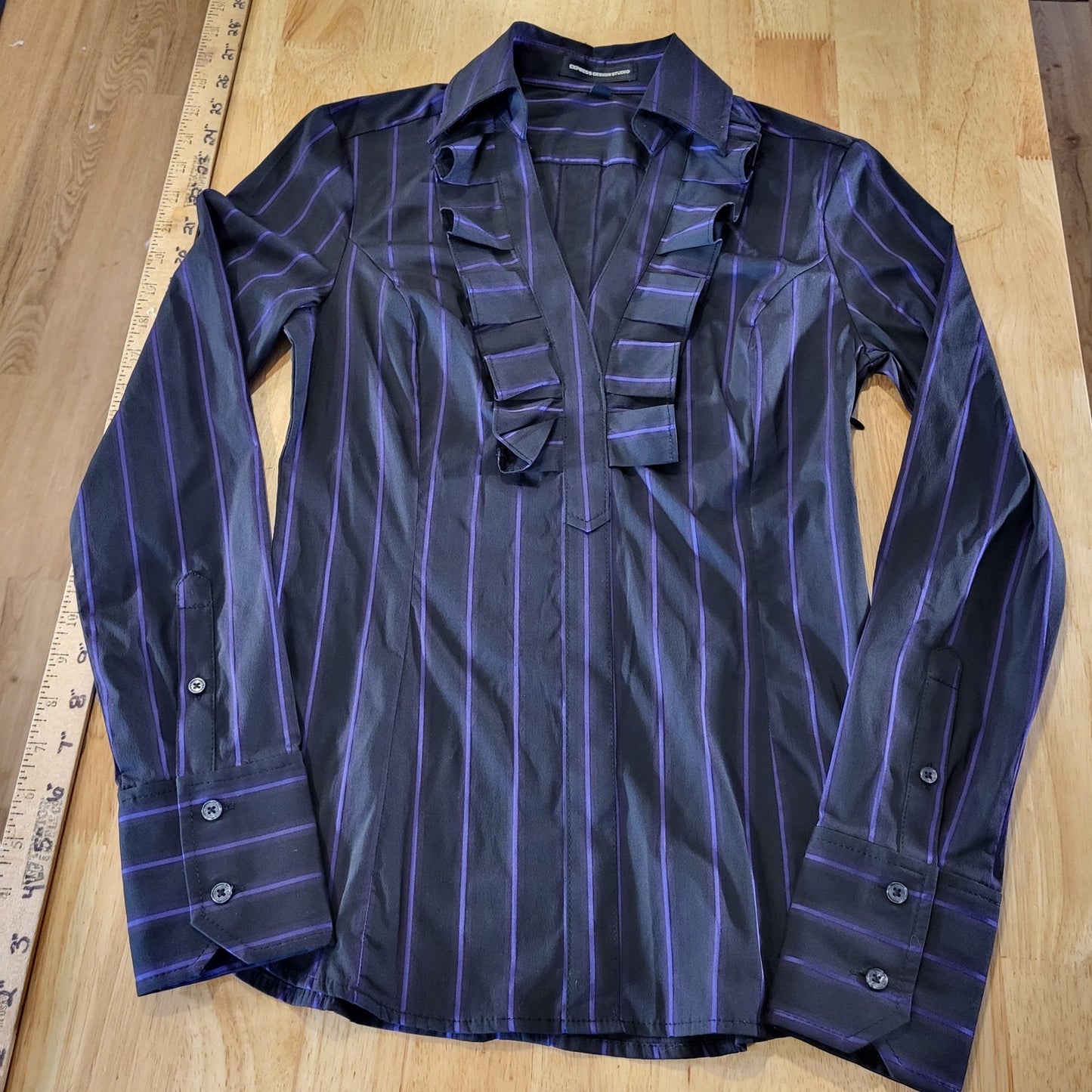 Express Design Studio Black Girlboss Purple Striped Pleated Collar Side Zip XS