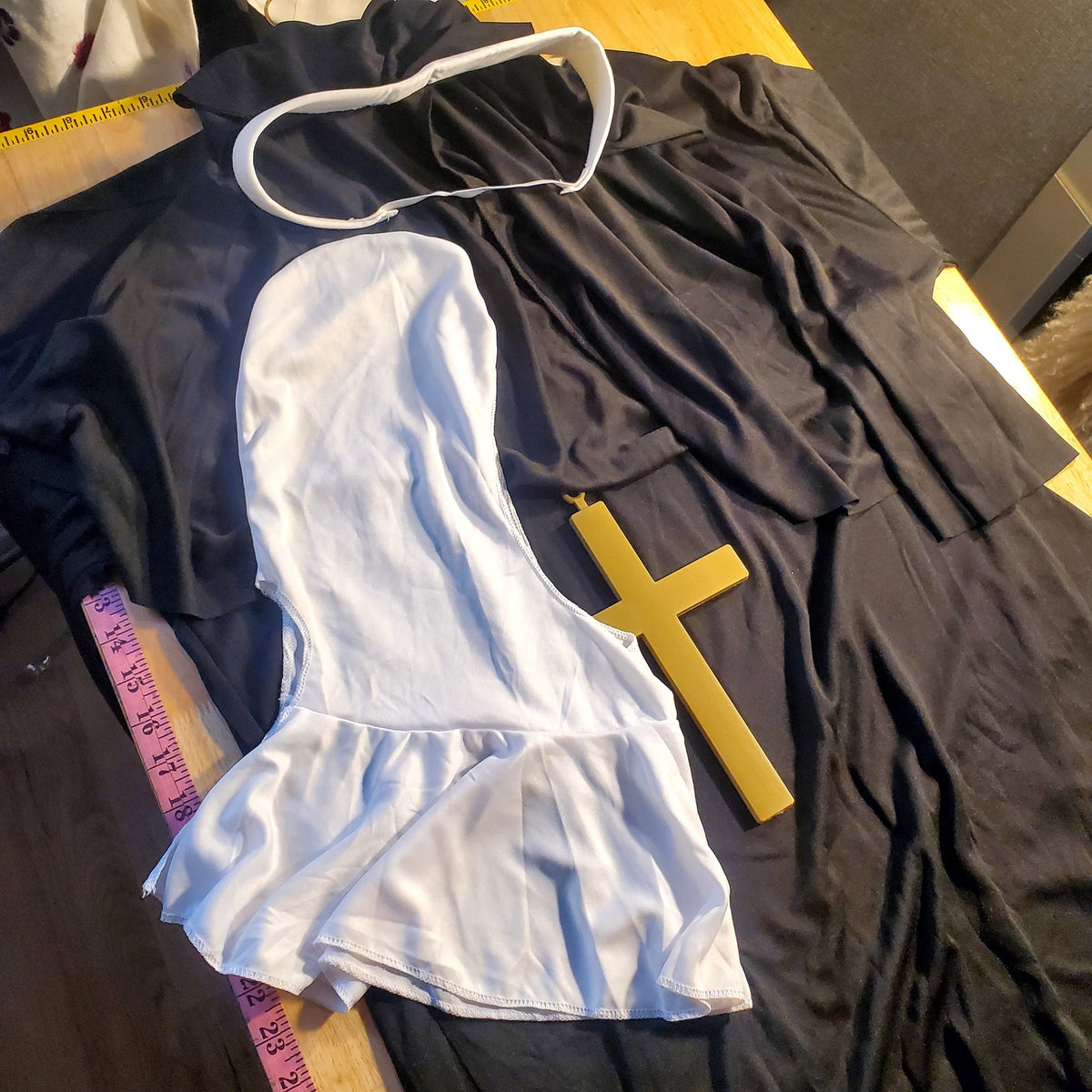 Nun Habit Costume set with head covering dress and cross small medium