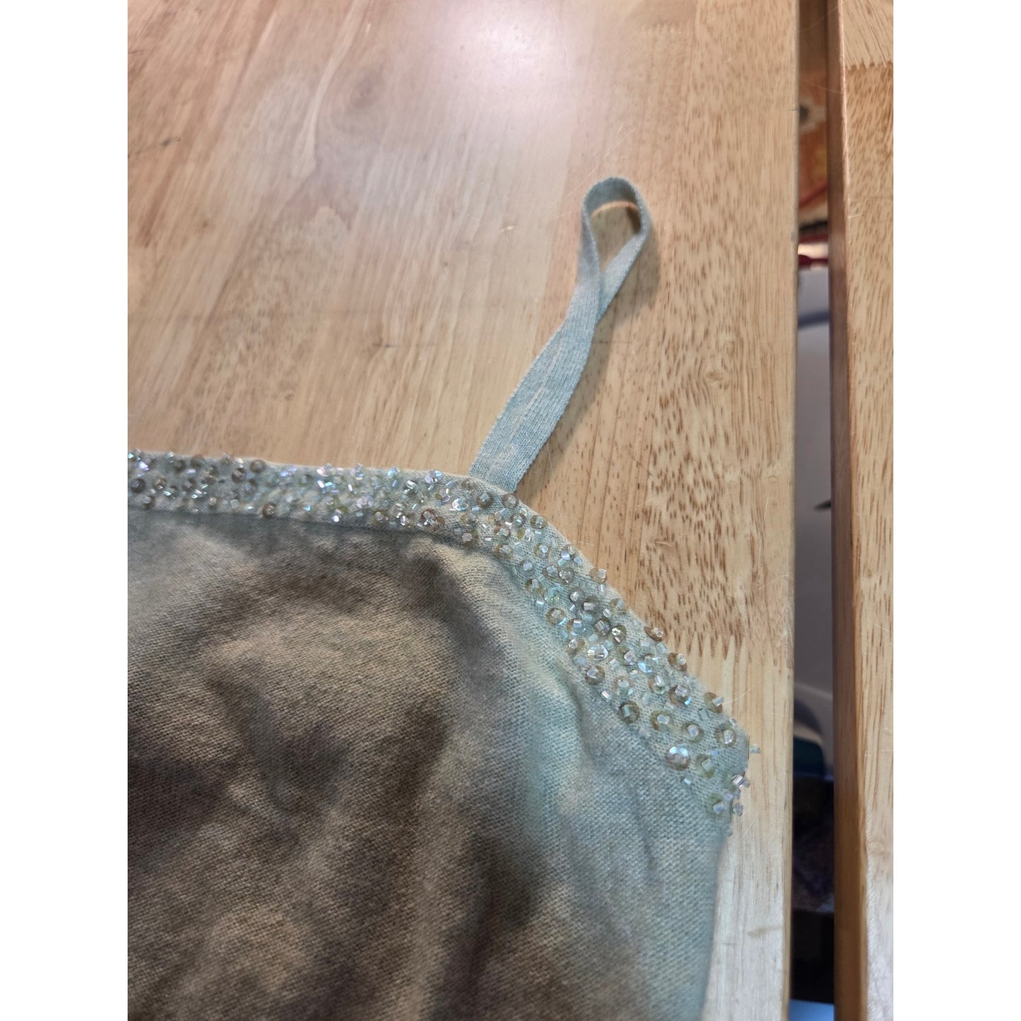 Plenty wool cashmere Angora blend knit tank sweater beaded pastel green medium