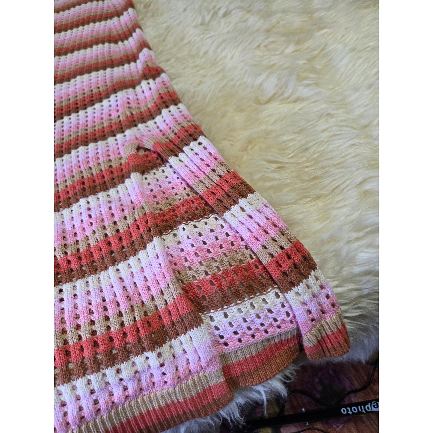 C & C California Neapolitan Crocheted Striped Pastel lined beach cover dress