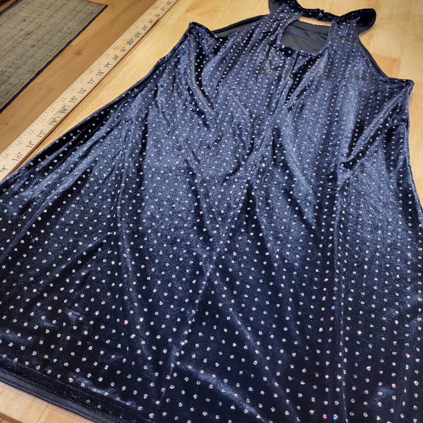 Candie's Black Velvet Sparkle Dotted Sleeveless Mini Dress Keyhole Back M
