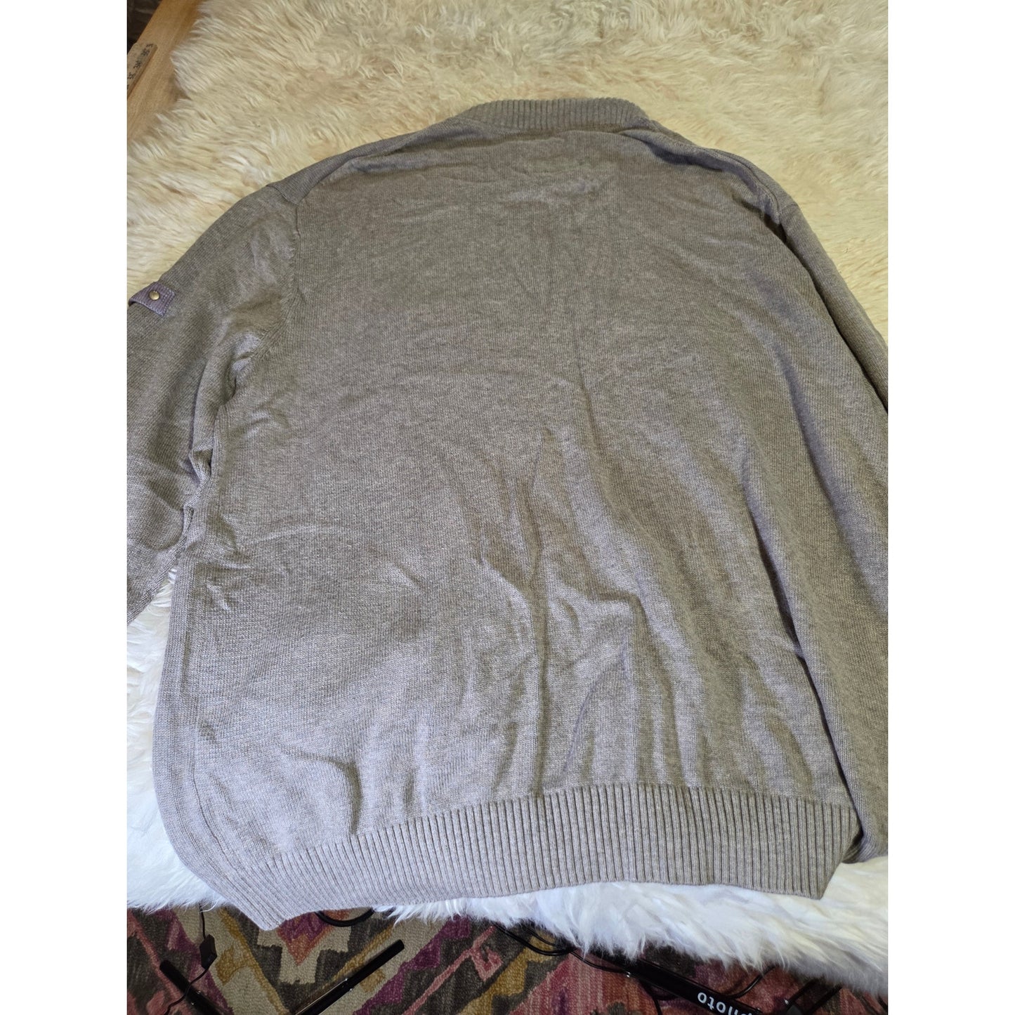 Cutter Buck Beige Brown Close  Knit 1/4 Zip Pullover Sweater 100% Cotton 25" p2p