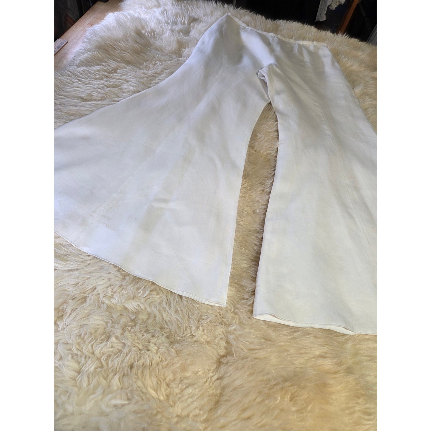 Worth size 8 100% Linen Fully Lined Wide Leg Bell Bottom Pants small stain leg