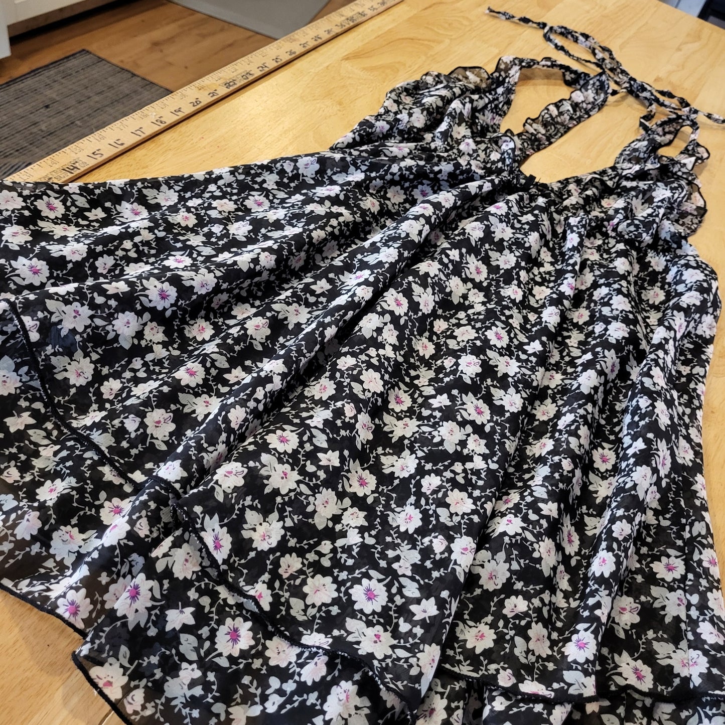 B'Delicious Teddy Dress Black Floral Sleeveless Back Tie Knee Length