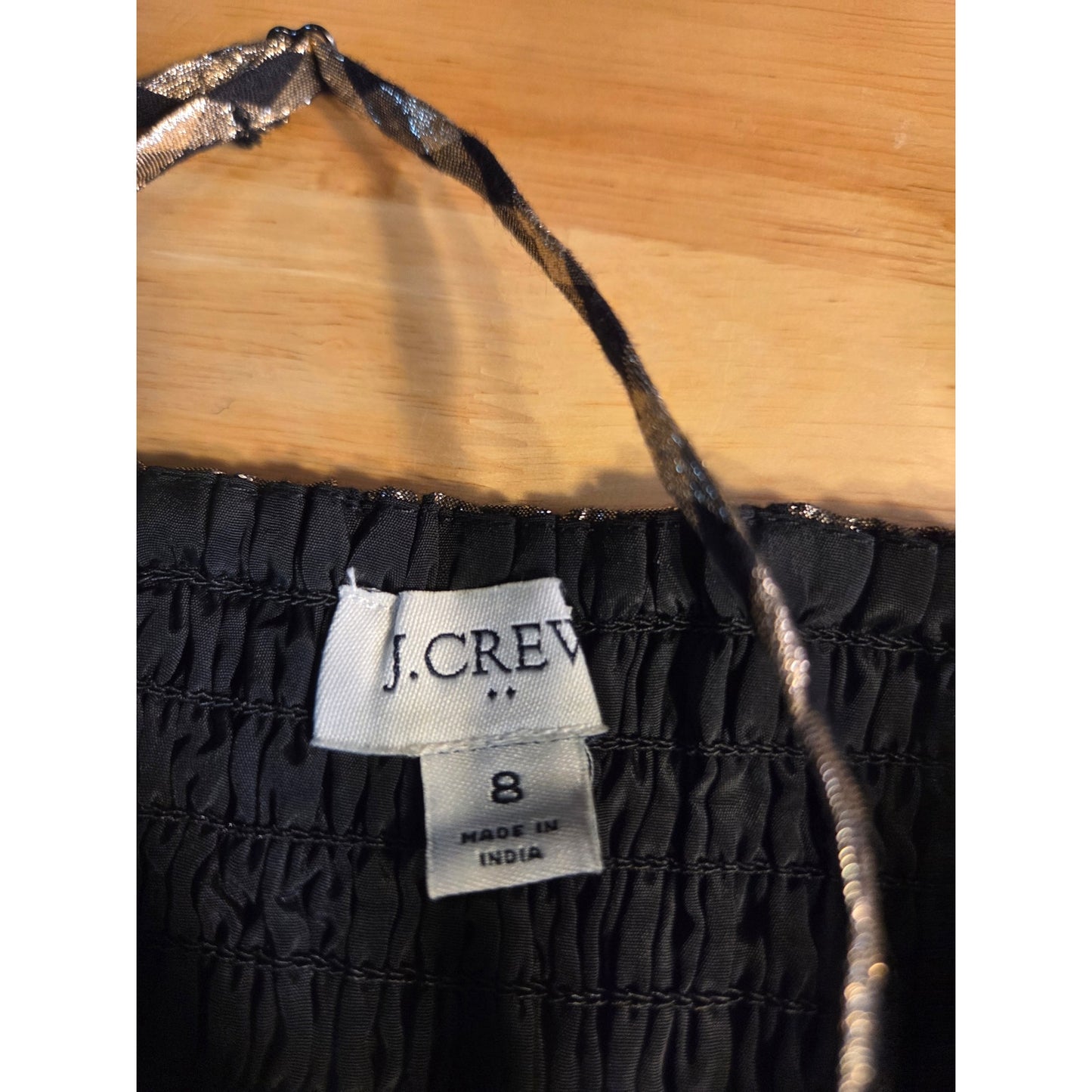 J. Crew Holiday Dress Gold Black Gingham Print Elastic Spaghetti Strap 8