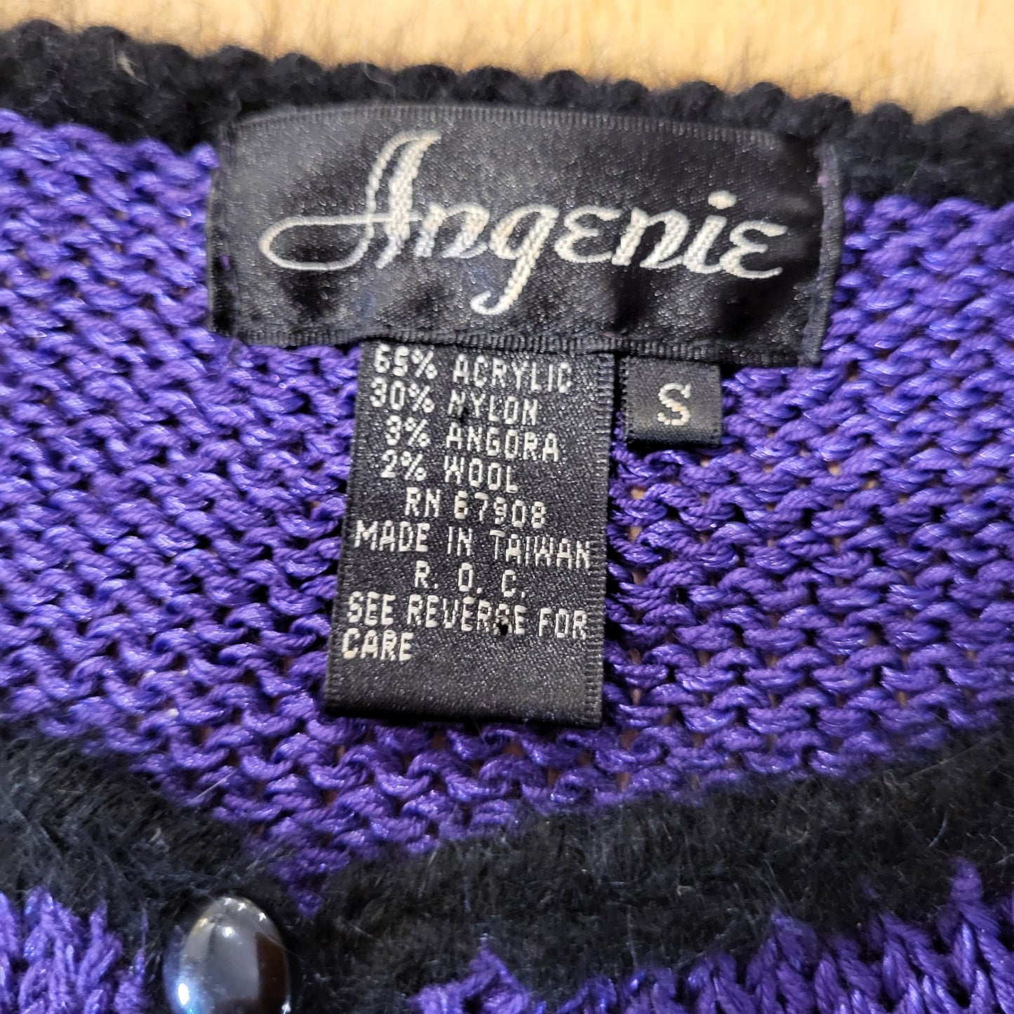 Vintage Purple Embellished Black Blended Knit Sweater 20" P2P