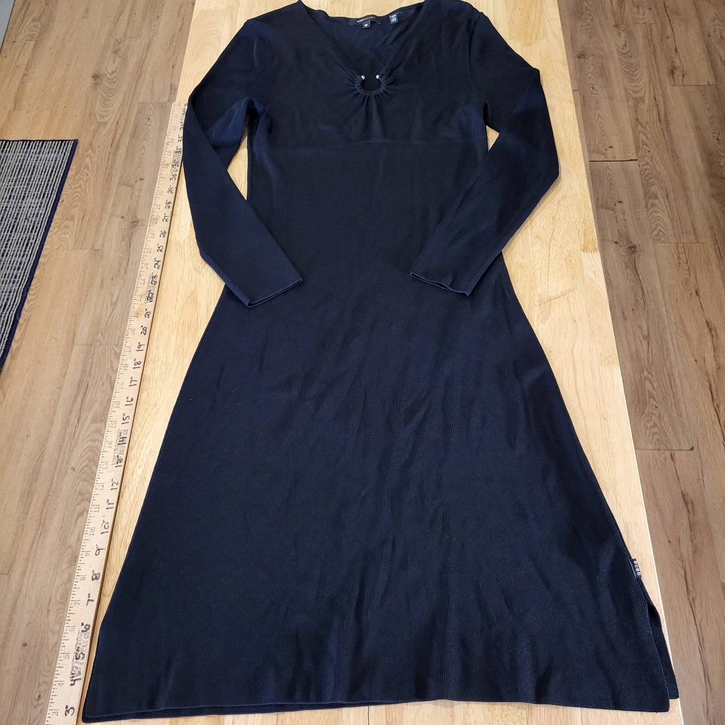 BCBGMAXAZRIA Black Maxi Bodycon Long Sleeve Dress Silver Circle Bust M