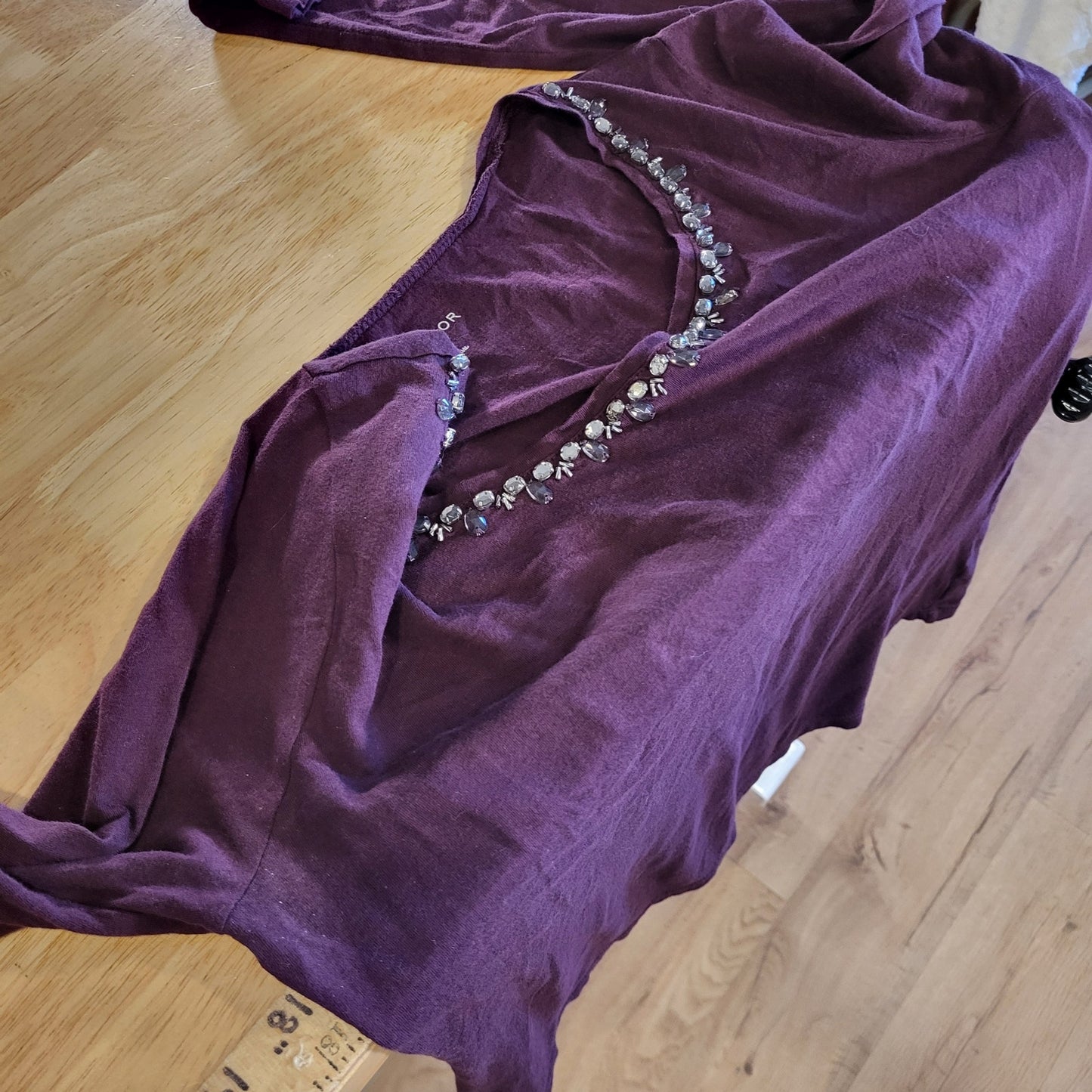 Ann Taylor Jersey Knit Eggplant Purple Embellished Rhinestone Neckline Medium
