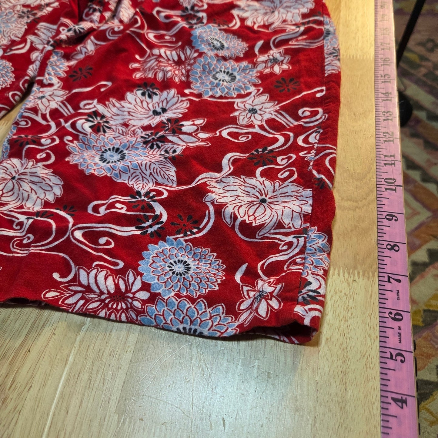 Bedford Fair Lifestyles petite large red Asian print rayon jumpsuit collared