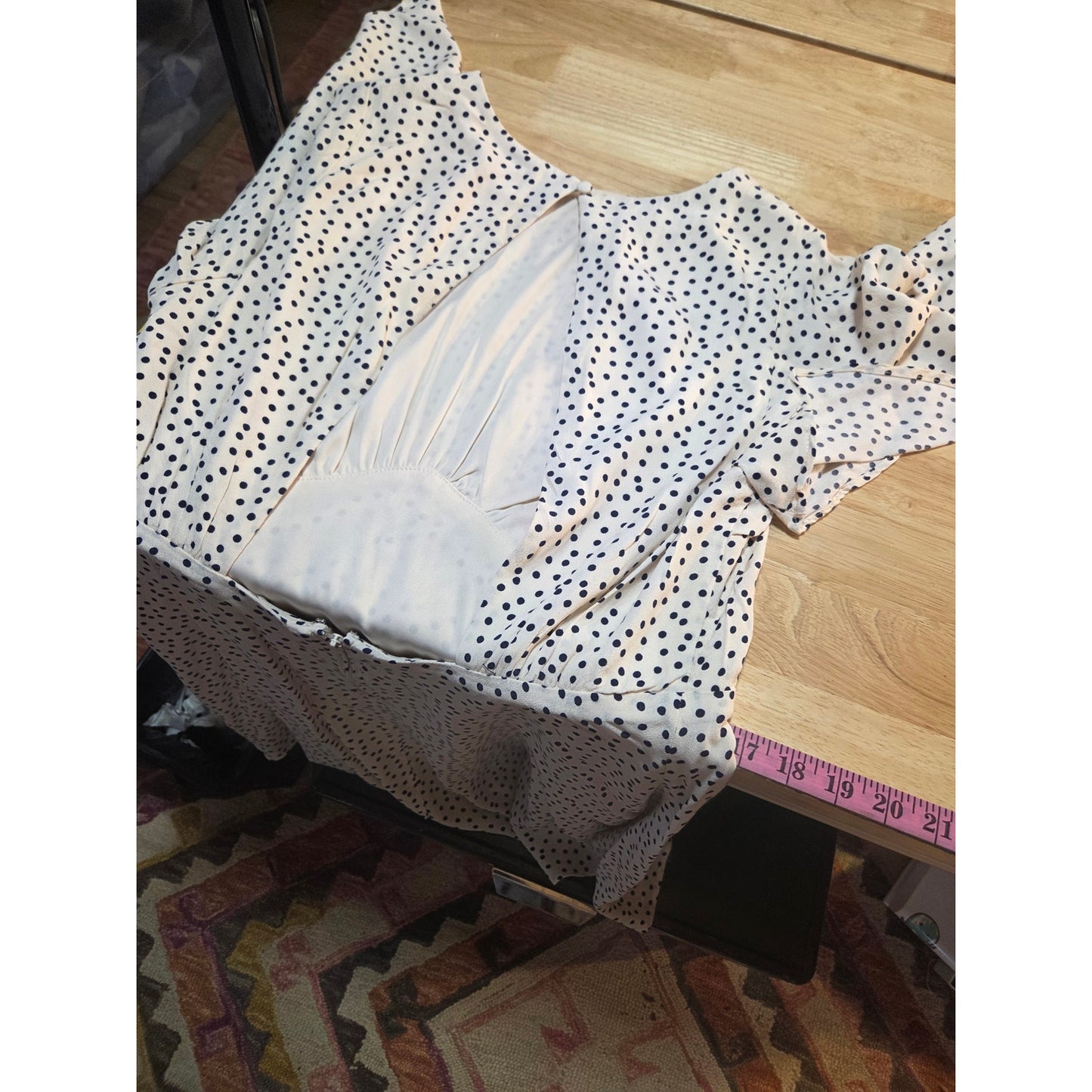 GB brand white polka dot flutter sleeve open back knee length dress size large