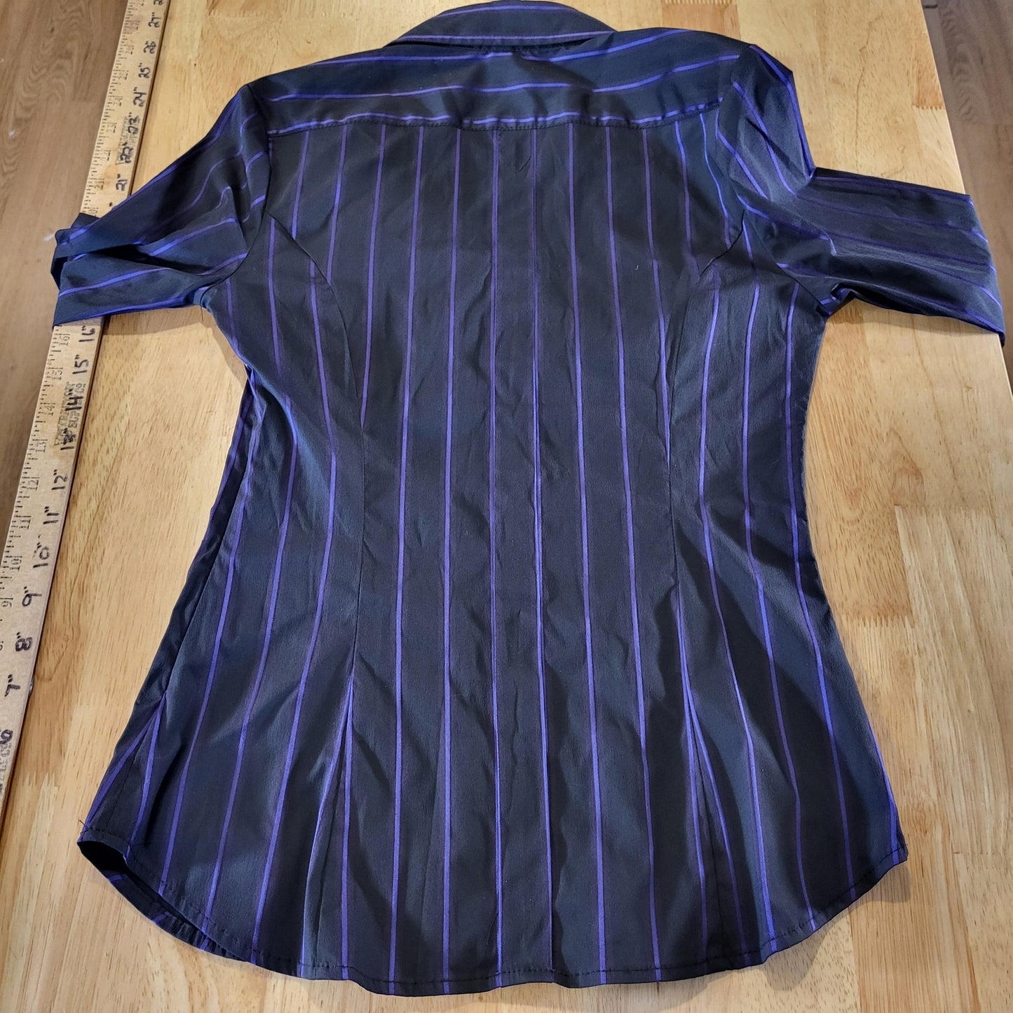 Express Design Studio Black Girlboss Purple Striped Pleated Collar Side Zip XS
