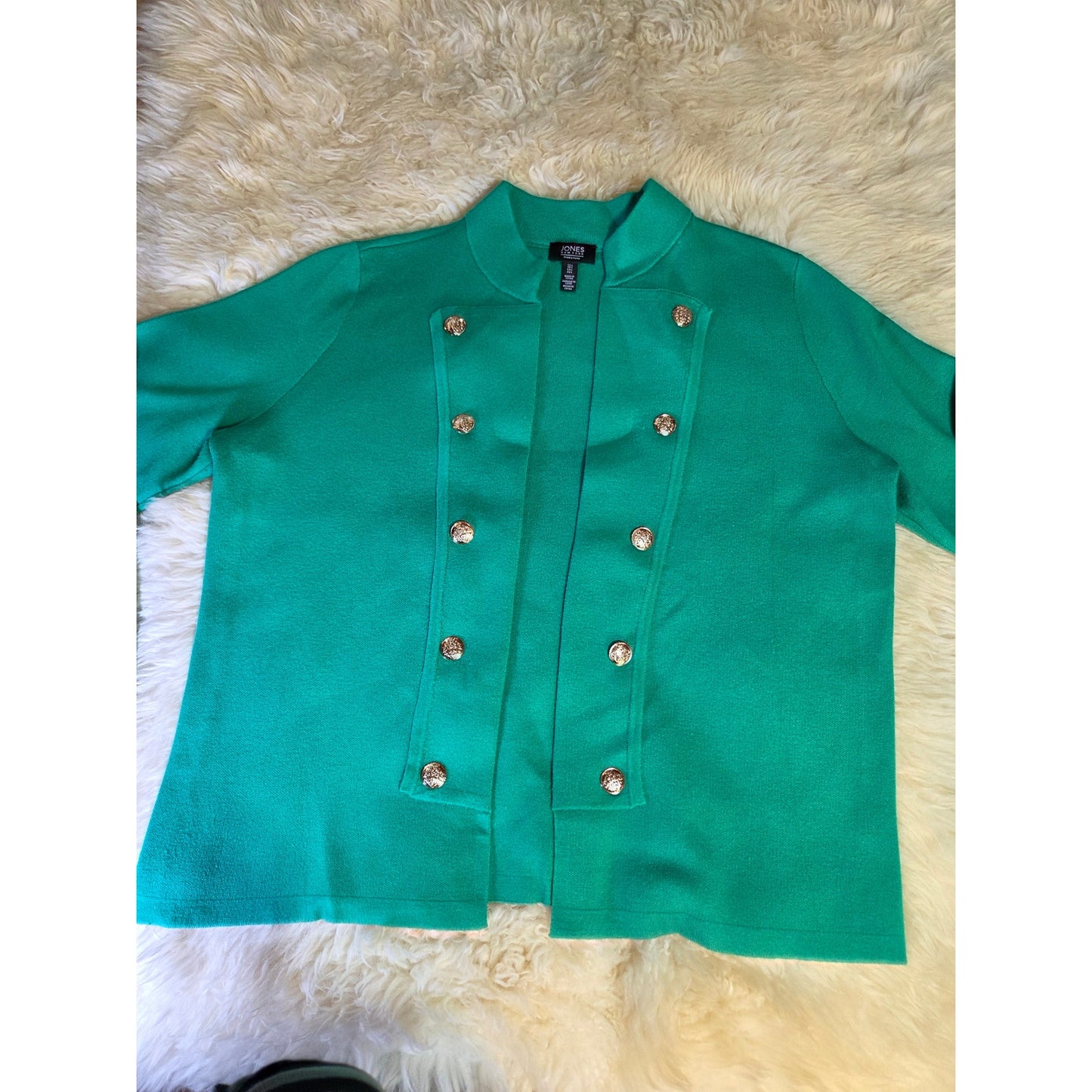Jones New York Kelly Green Gold Button Detail Sweater Viscose Blend Large